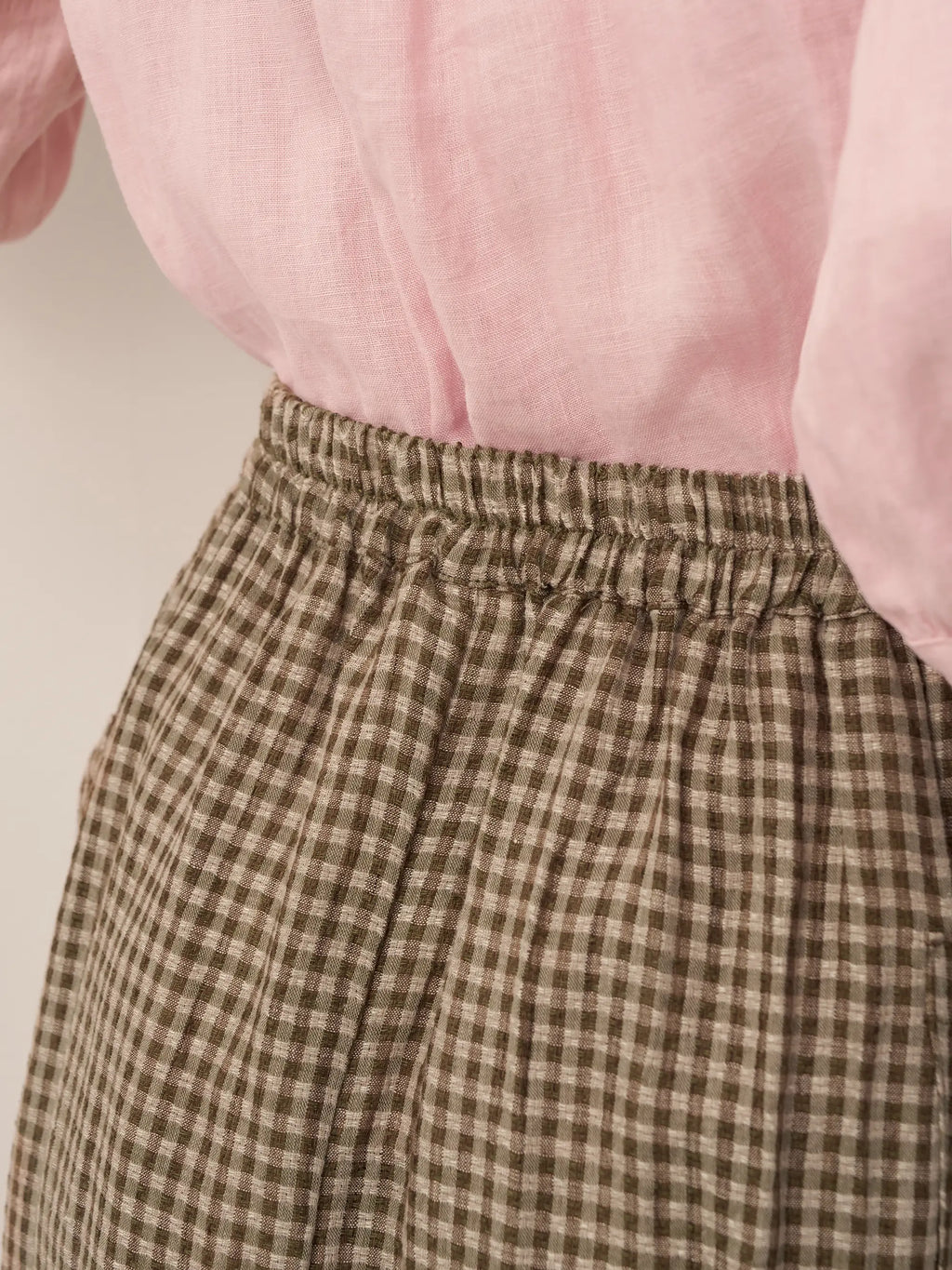 Linen Checked Elastic Waist Skirt MARINA