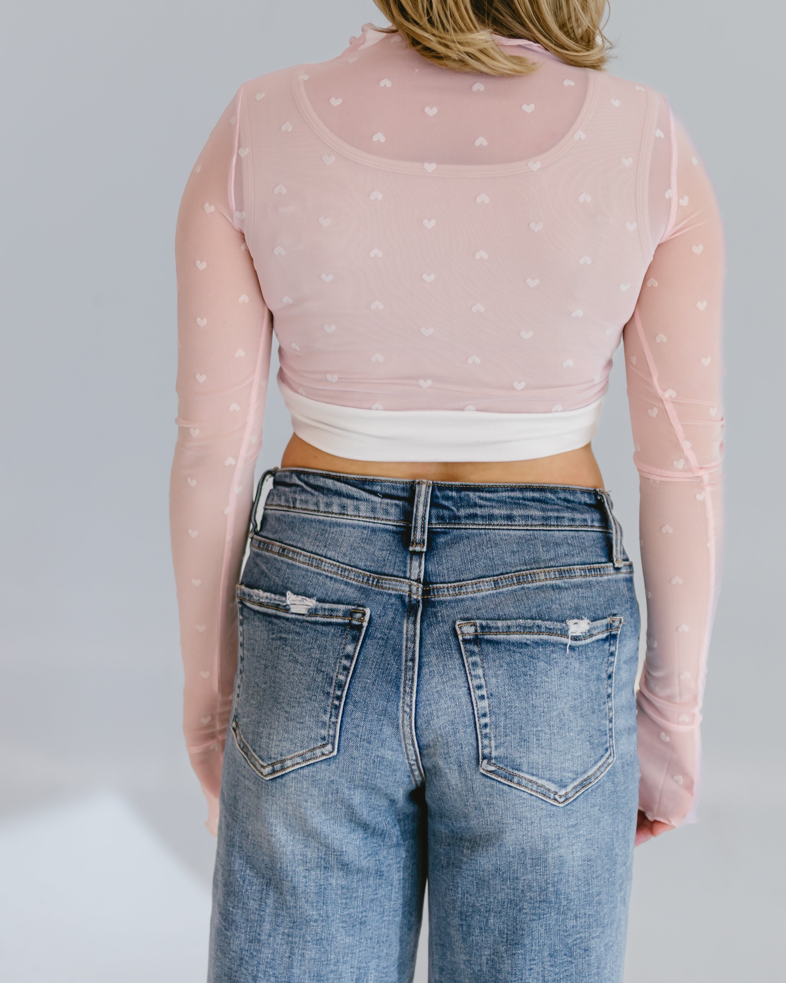 Heart Mesh Mock Neck Halftee