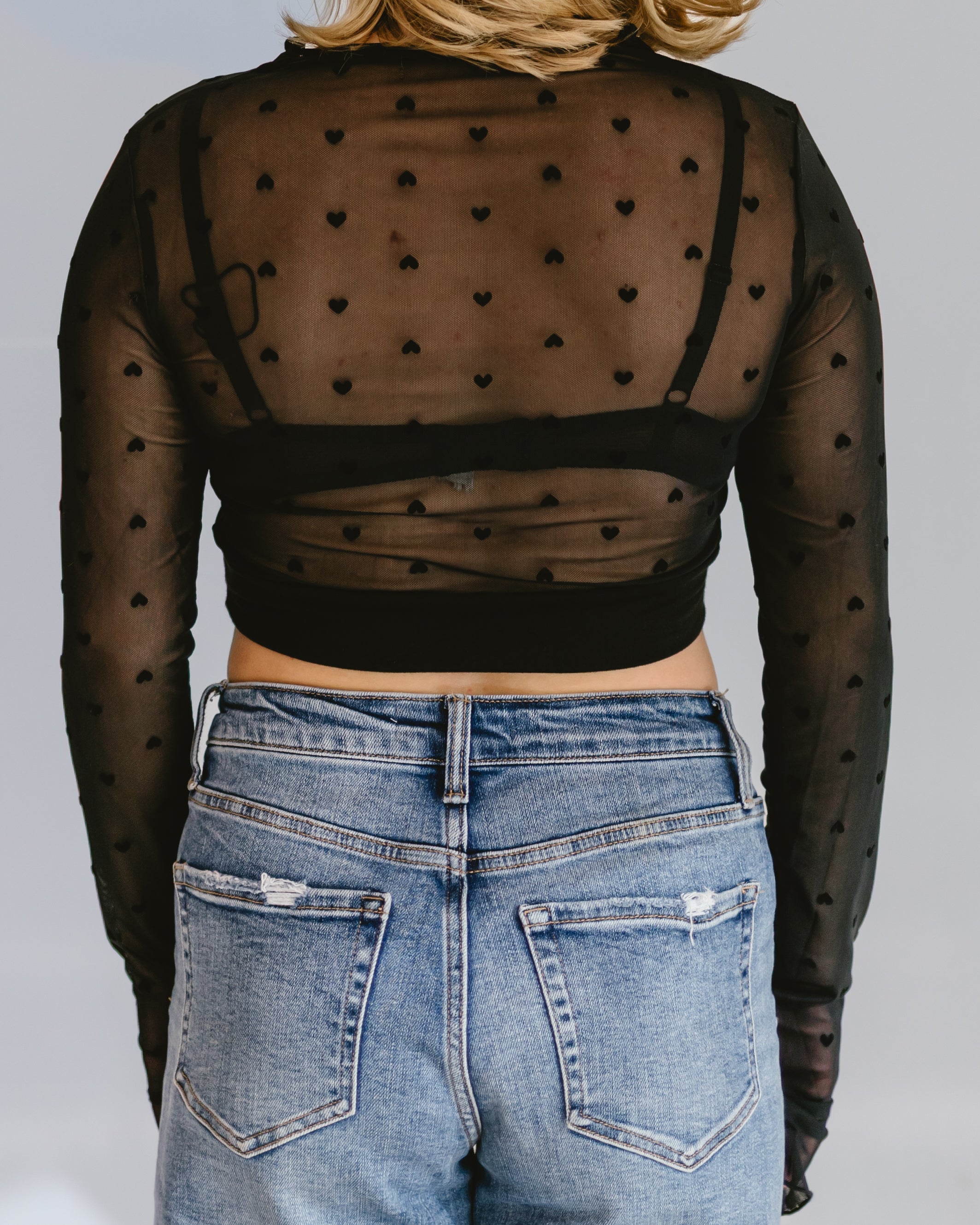 Heart Mesh Mock Neck Halftee