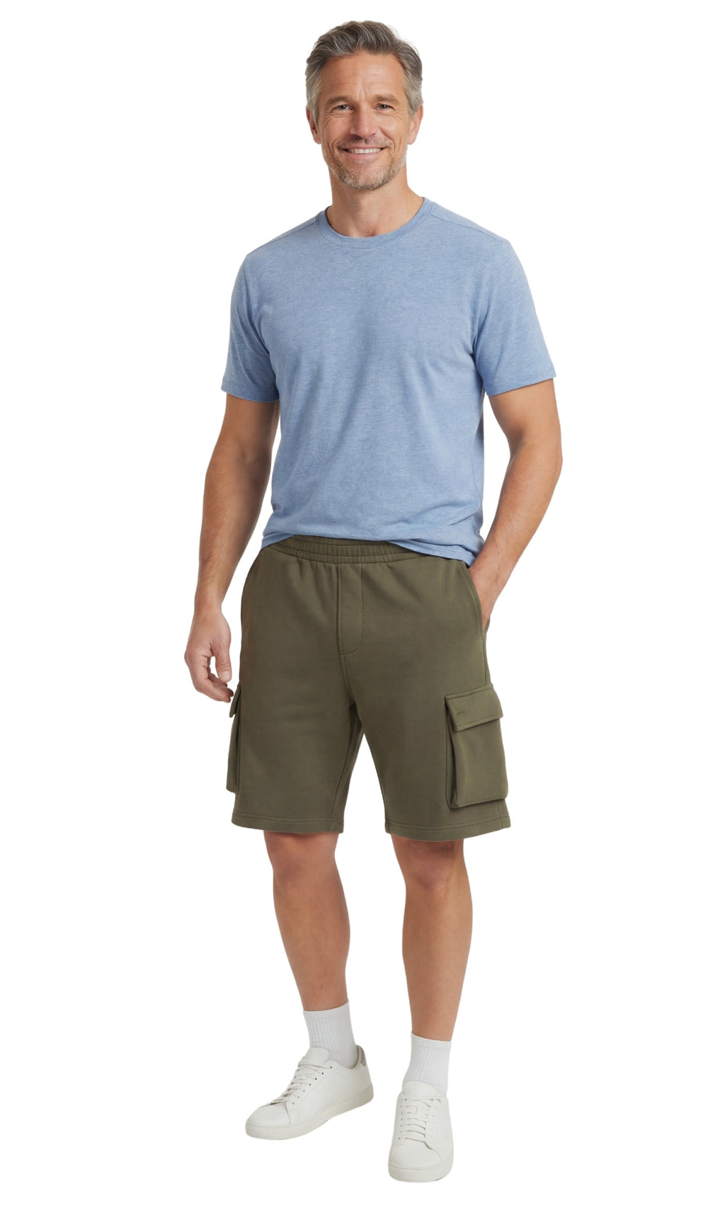 Men's Fleece Cargo Shorts — Elastic Waist Multi-Pocket Sweat Shorts