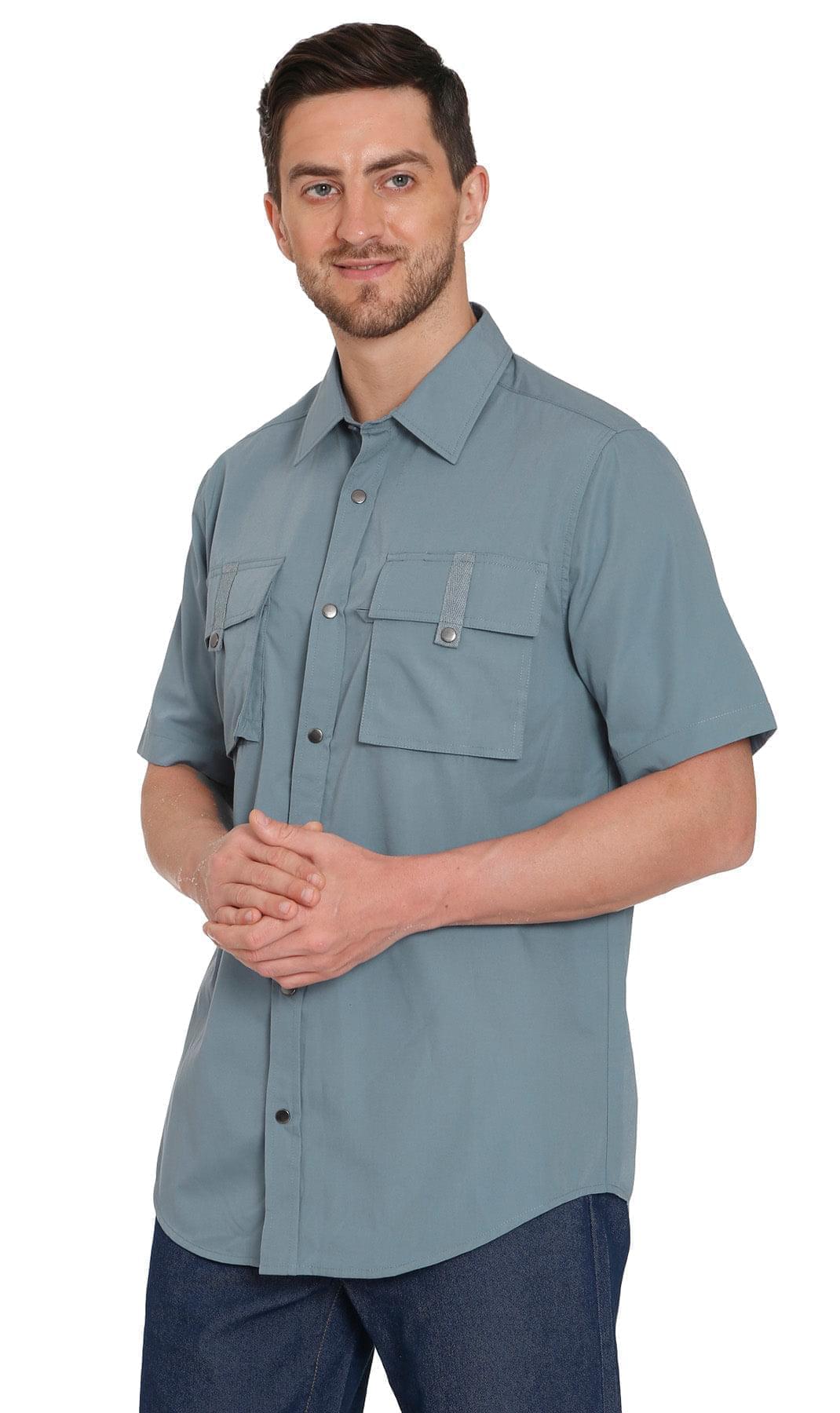 Men's Short Sleeve Explorer Shirt — Snap Front with Multi-Pockets and Back Mesh