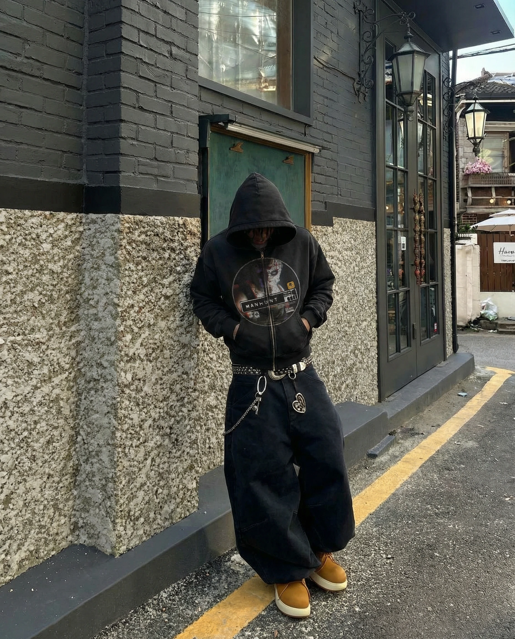 Manhunt Zip Up Cropped Boxy Hoodie Unisex Streetwear 380 GSM Heavyweight Sweatshirt For Cold Weather