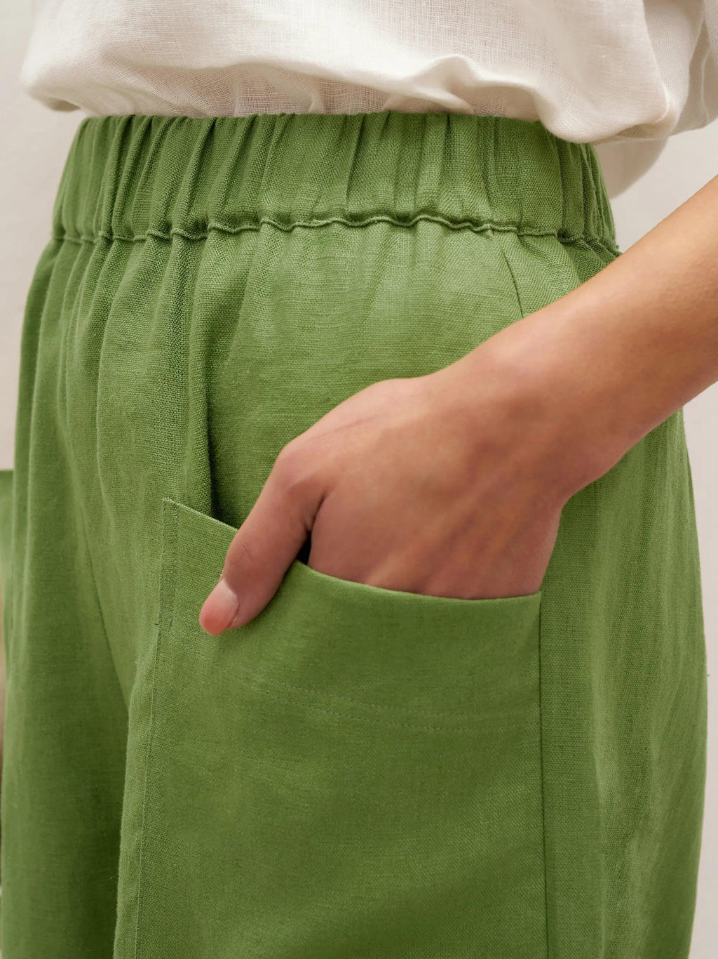100% Linen Petal-Hem Trousers with Elastic Waist LIV