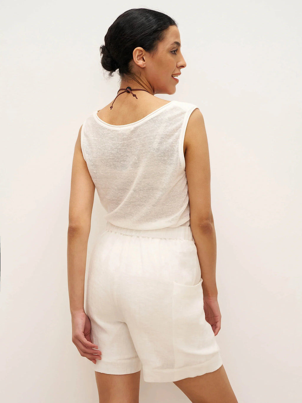 100% Linen Elastic Waist Drawstring Shorts with Pockets DELILAH