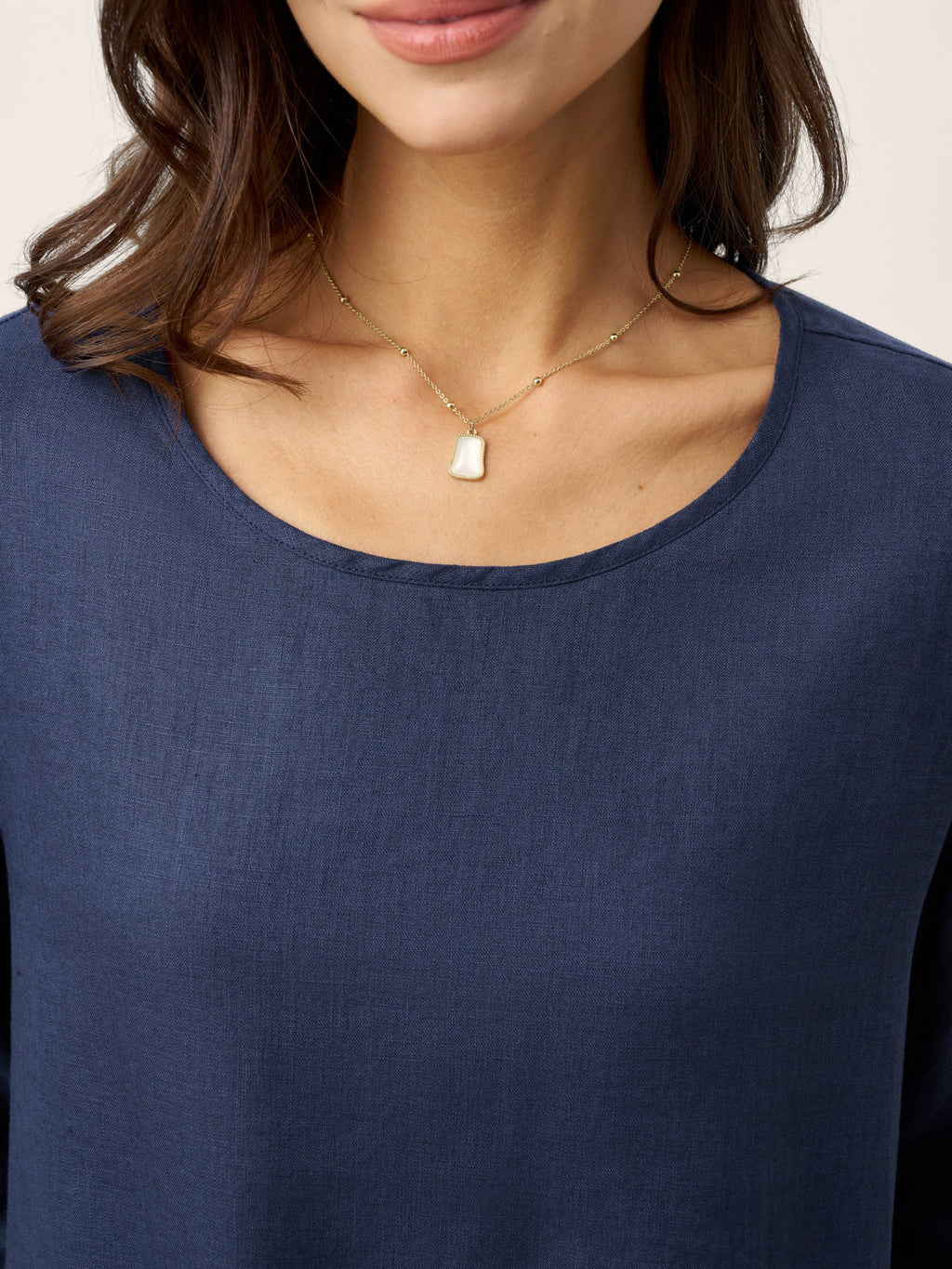 100% Linen Relaxed Back Button Top with Tab Sleeves SYLVANA