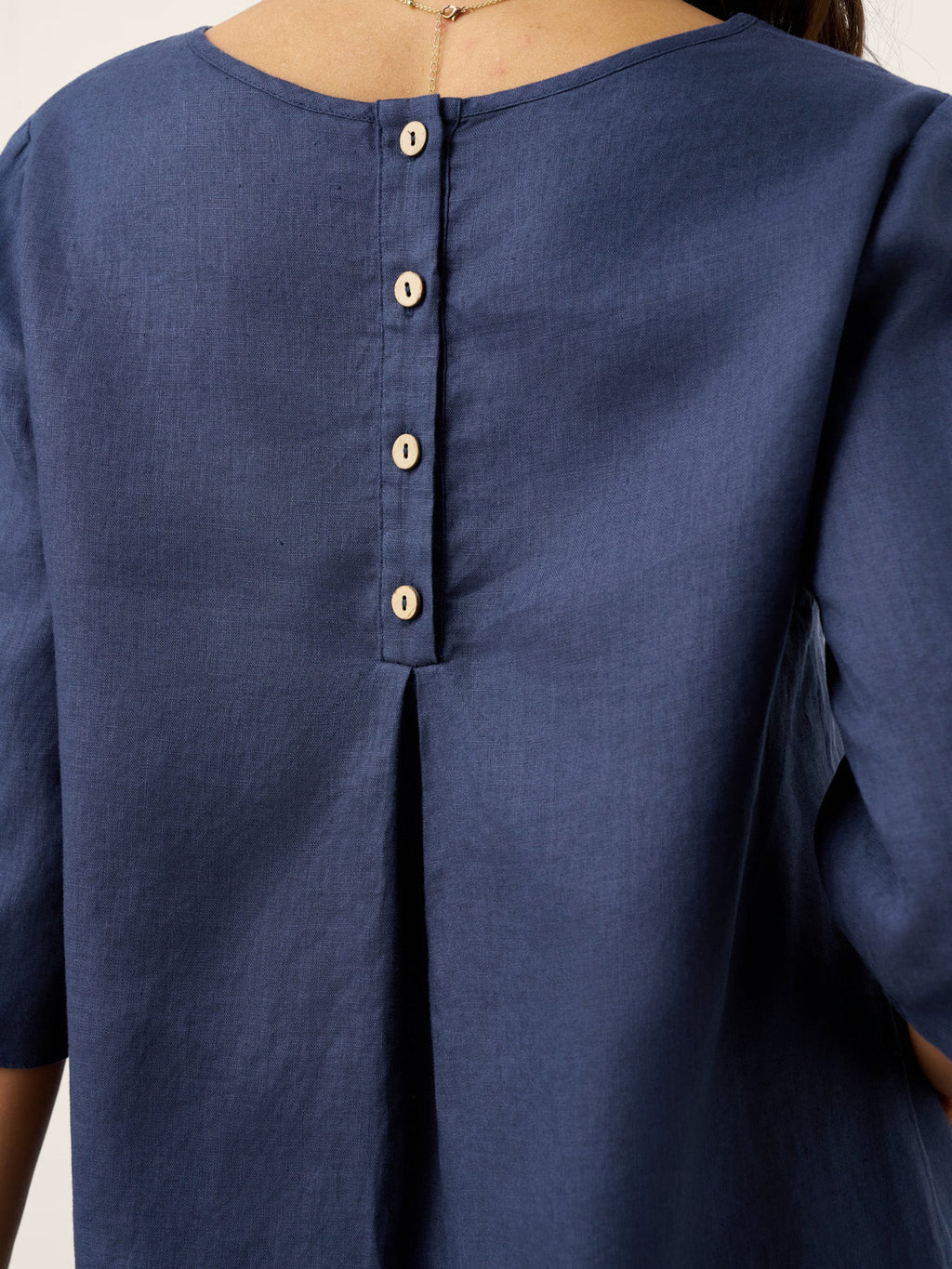 100% Linen Relaxed Back Button Top with Tab Sleeves SYLVANA