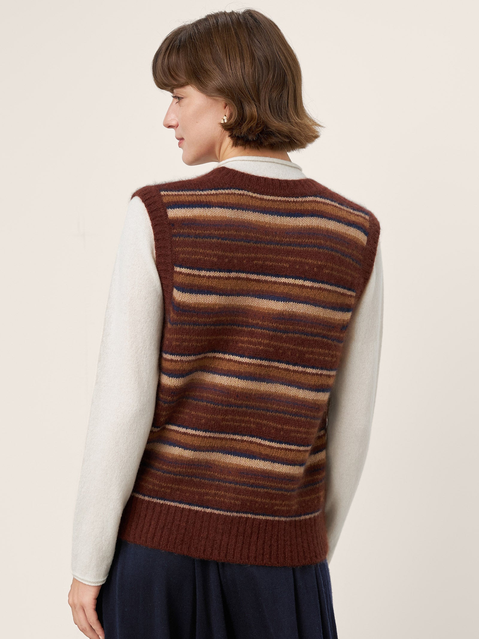 Mongolian Cashmere and Mulberry Silk Colorblock Stripe Button-Front Vest SOPHIE