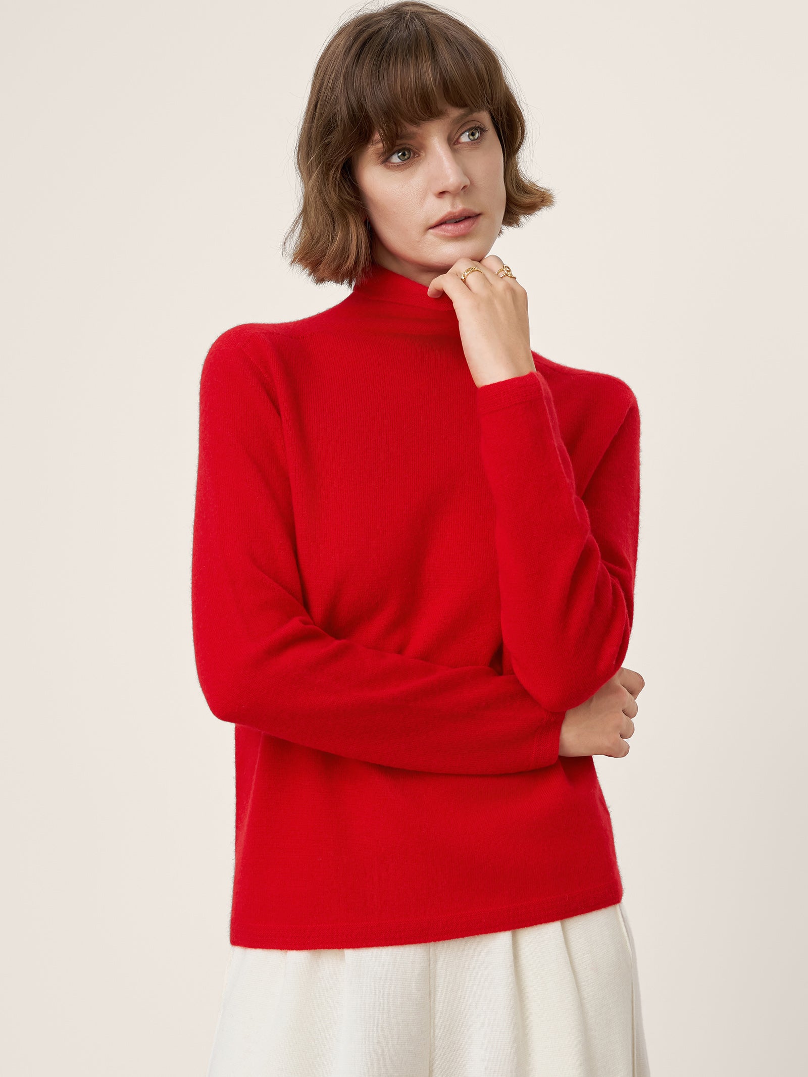 Premium Cashmere Blend Hand-Finished Seamless Turtleneck Knit Top TOVE