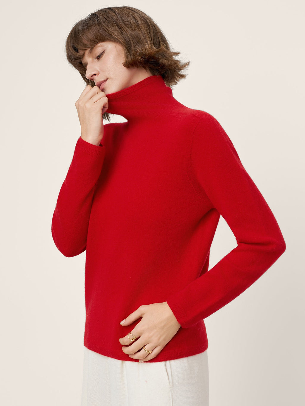 Premium Cashmere Blend Hand-Finished Seamless Turtleneck Knit Top TOVE