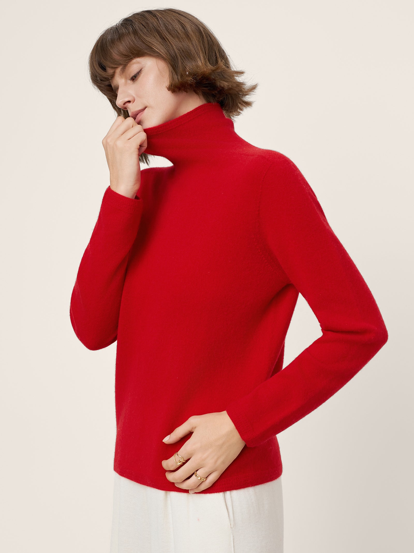 Premium Cashmere Blend Hand-Finished Seamless Turtleneck Knit Top TOVE