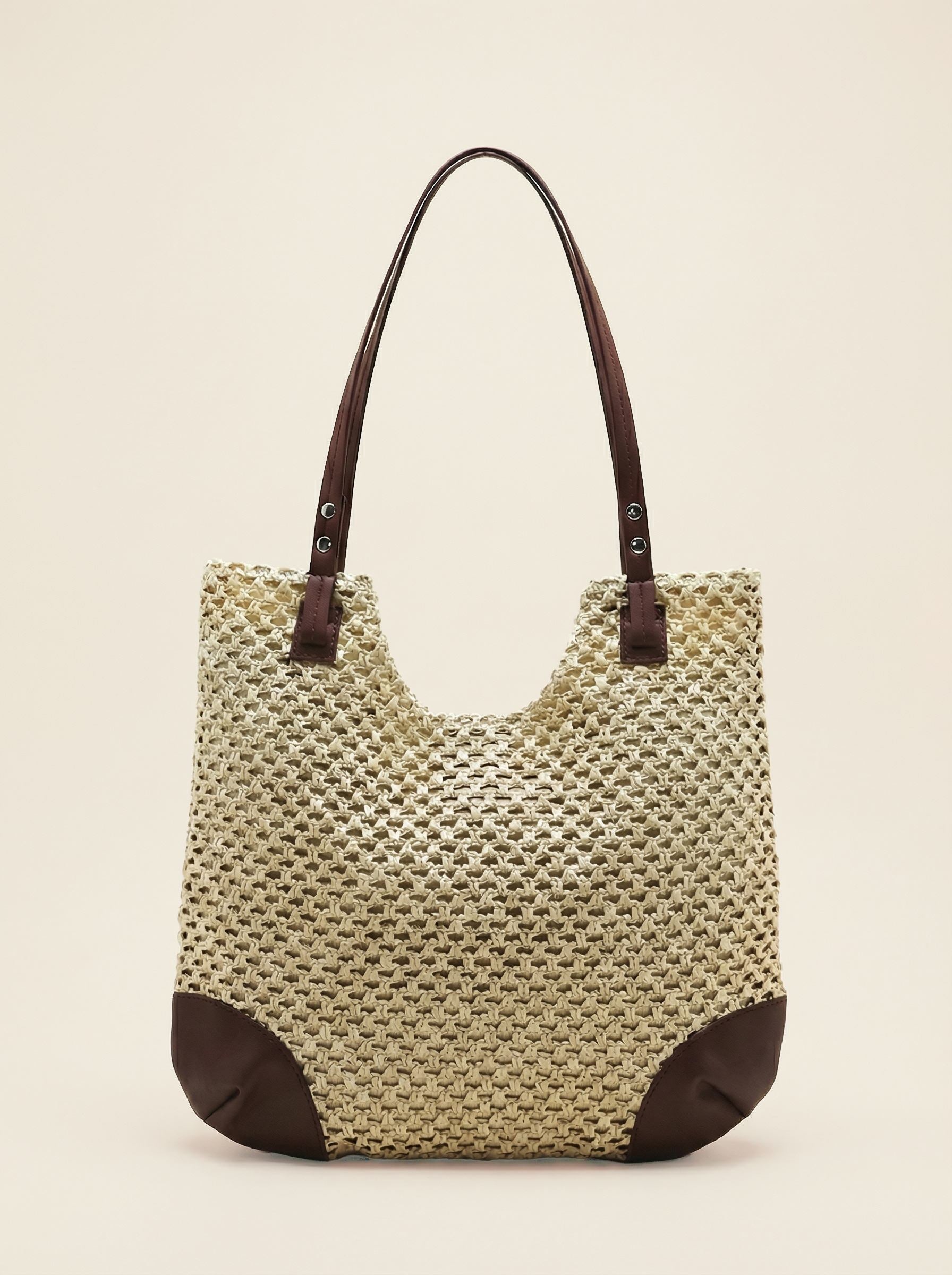 Woven Hollow-Out Shoulder Tote Bag