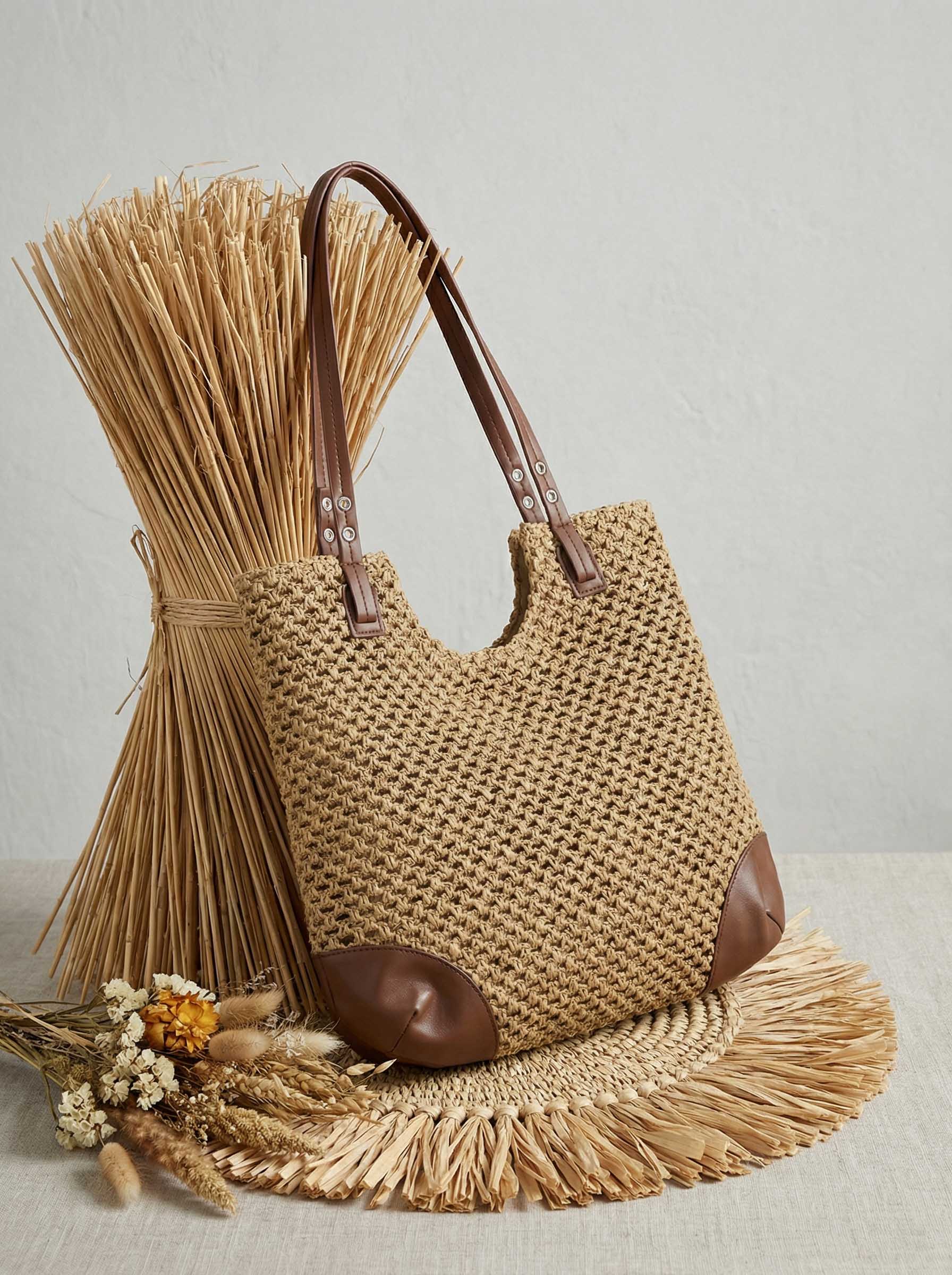 Woven Hollow-Out Shoulder Tote Bag