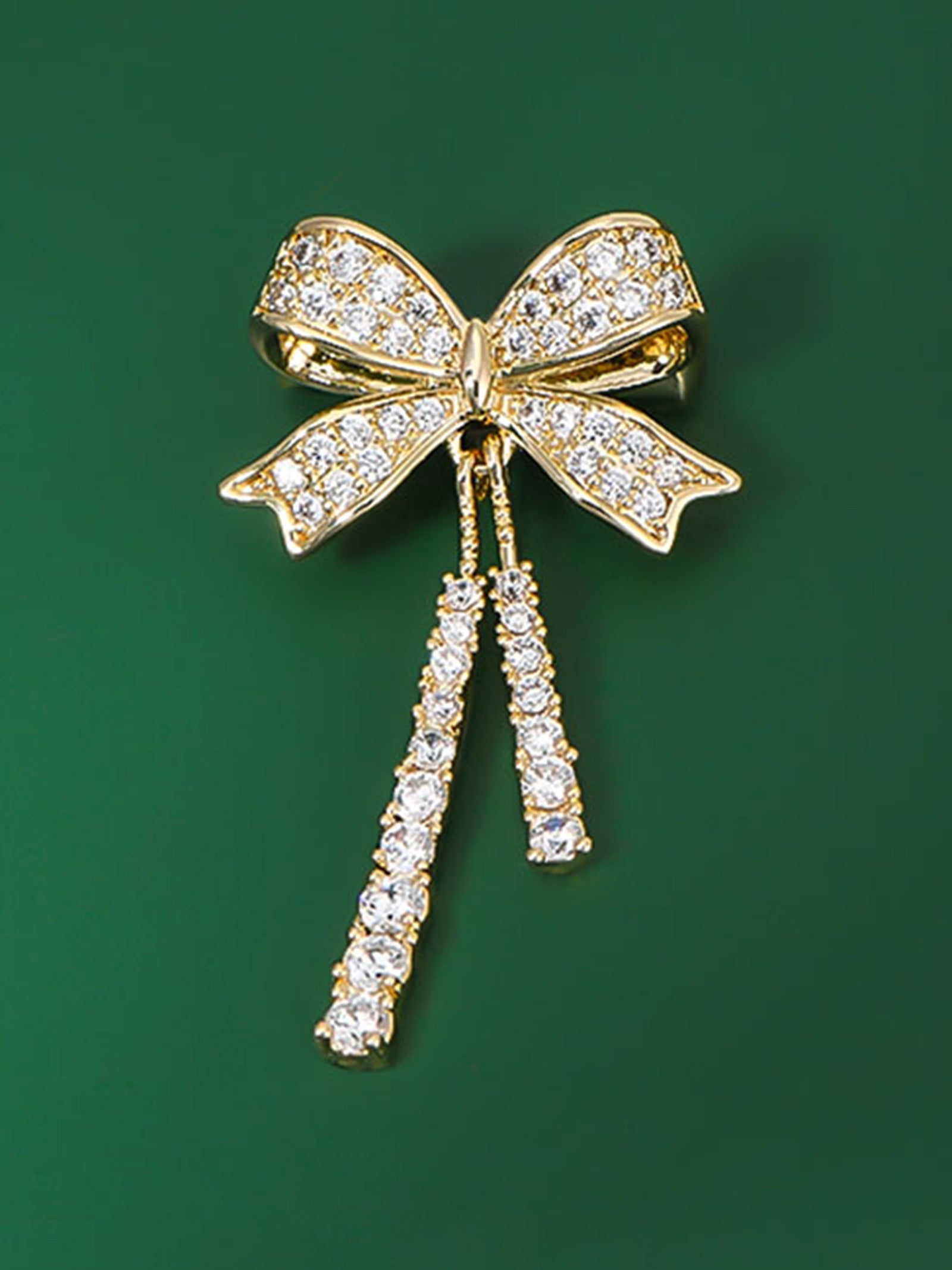 Alloy & Crystal Bow Fringed Mini Brooch