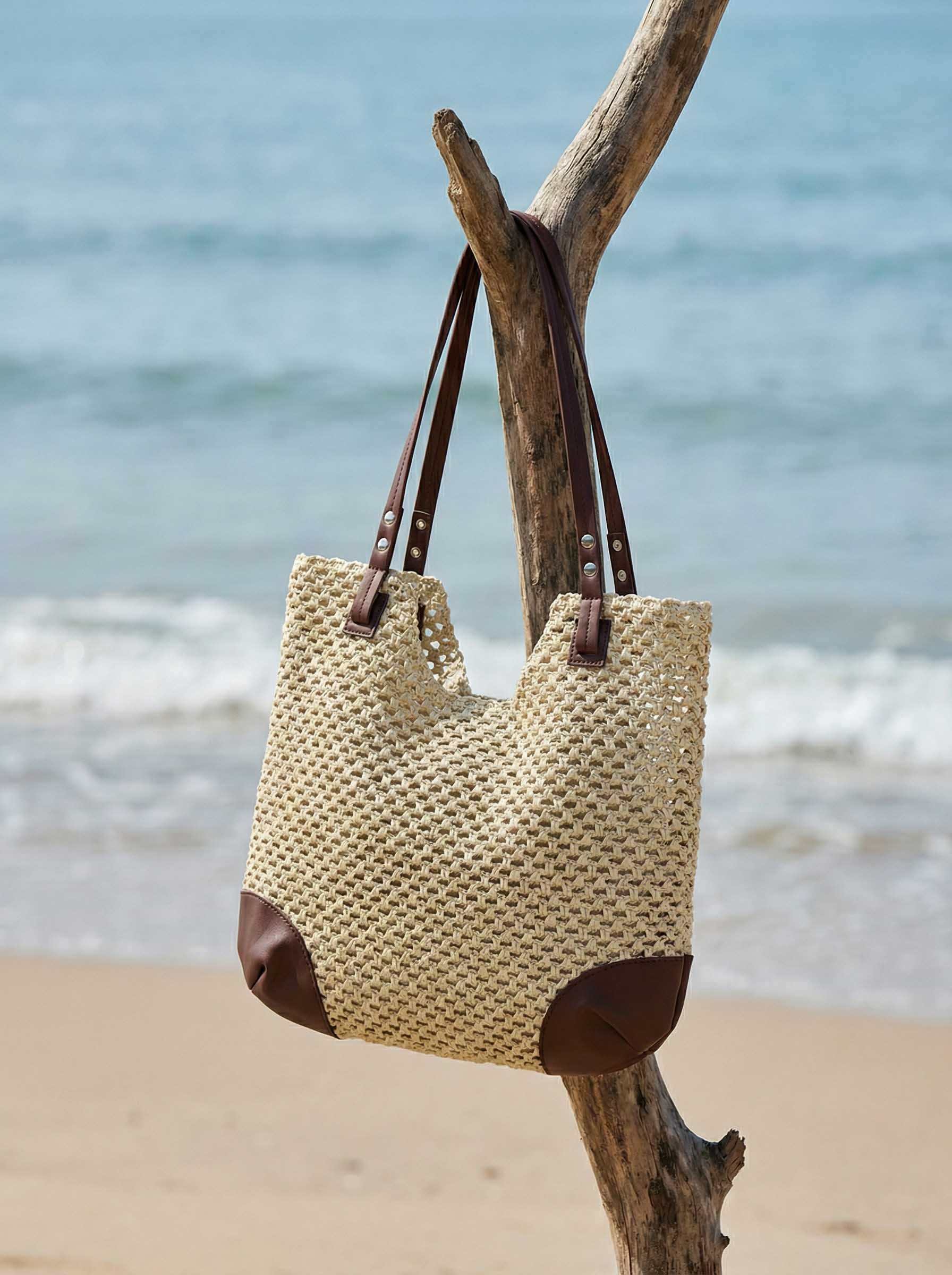 Woven Hollow-Out Shoulder Tote Bag