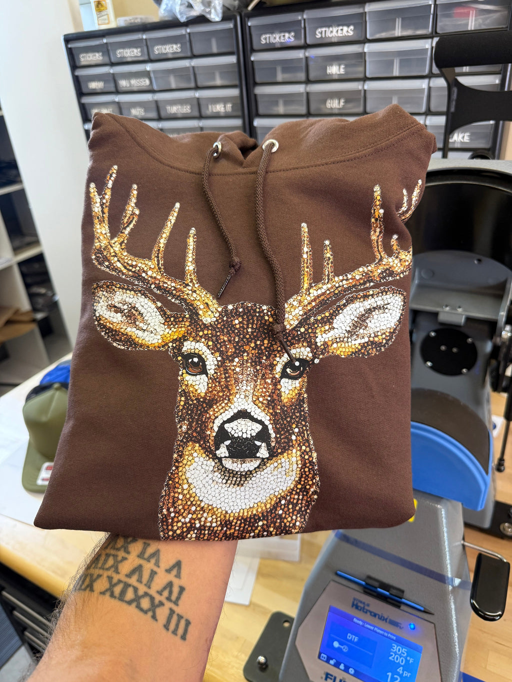 Faux Rhinestone Buck Hoodie