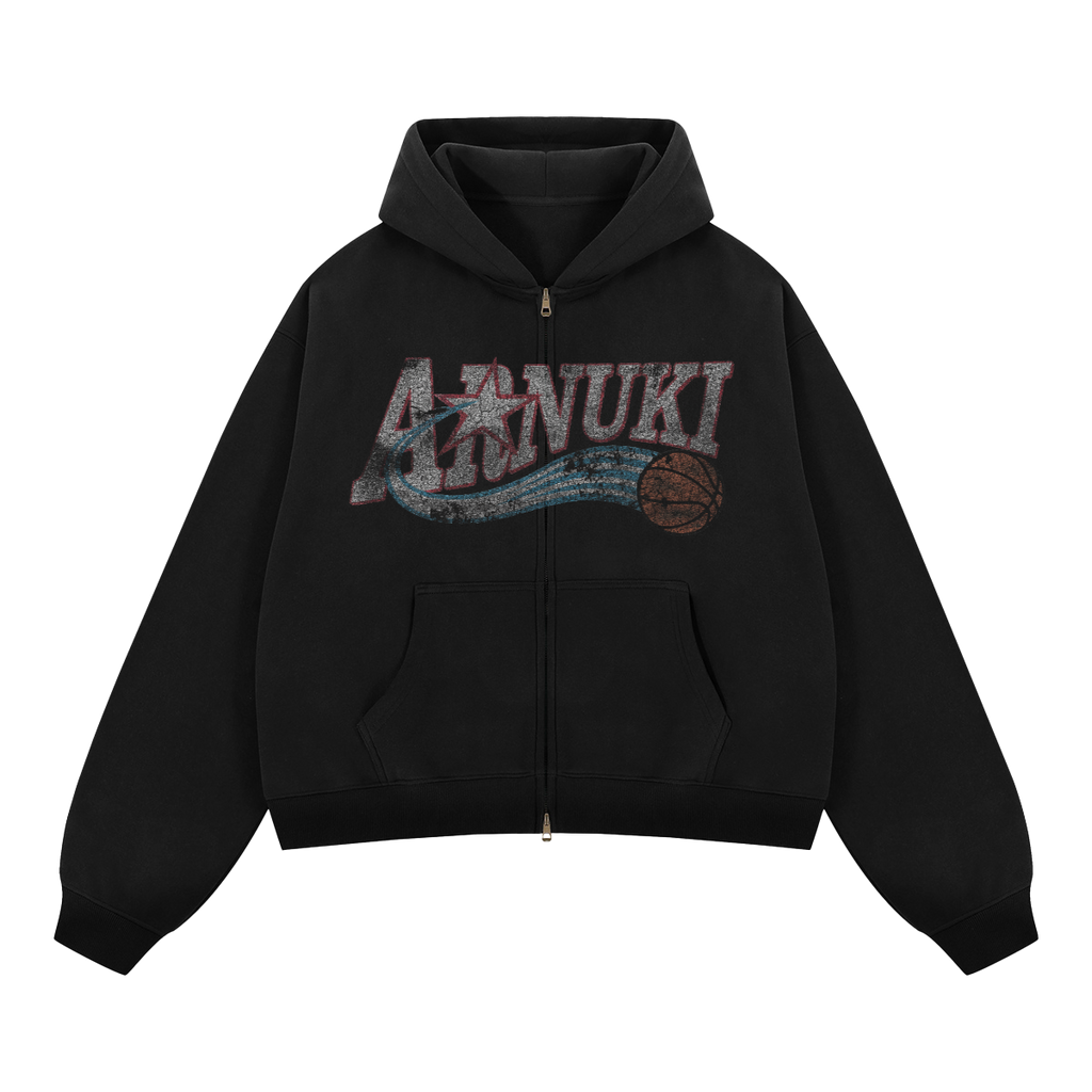 Basketball Cropped Boxy Zip Up Hoodie Unisex 380 GSM Cotton Ideal For Athleisure