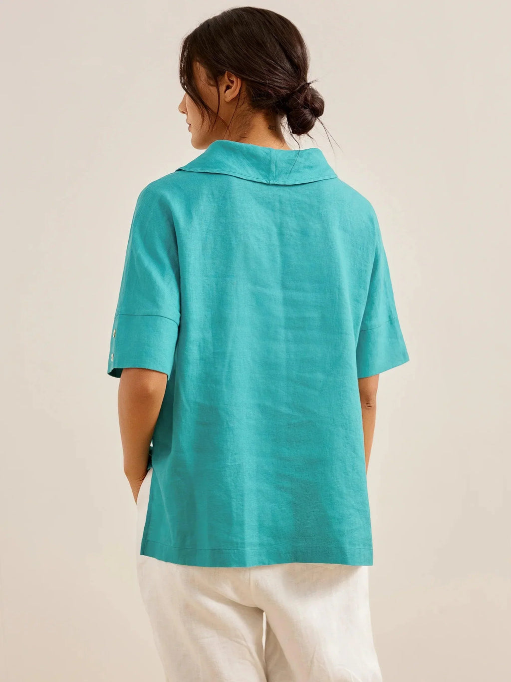 Linen V Neck Short Sleeve Shirt SIERRA