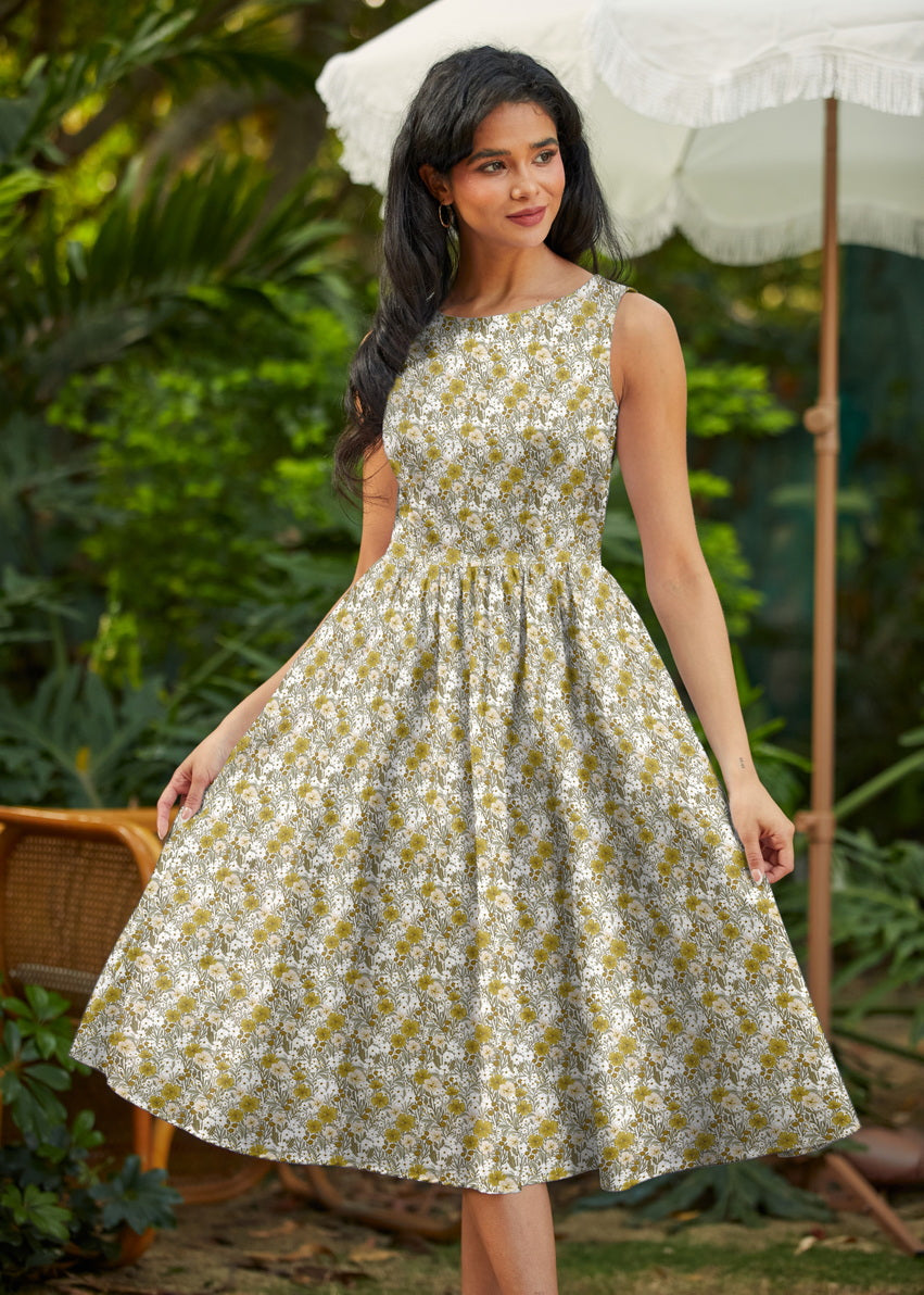 Mustard Floral Midi Dress