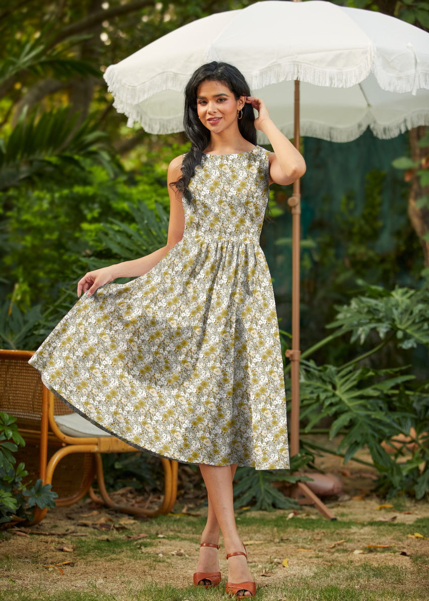 Mustard Floral Midi Dress