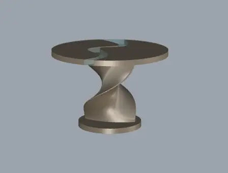 Round Epoxy Resin Table with Wooden Vortex Base Made of Walnut