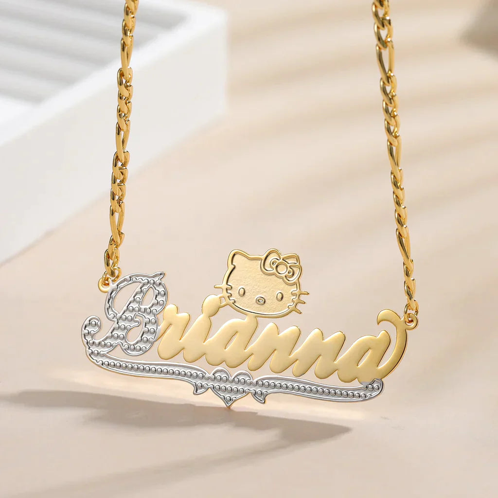cut cat name necklace 14 karat gold name plates