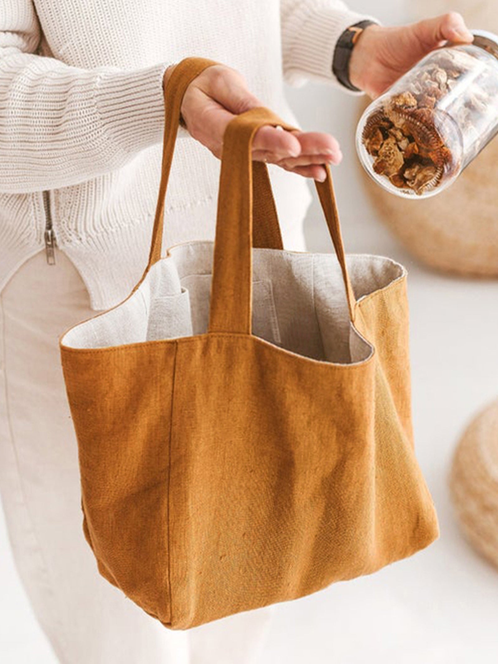 100% Linen Large-Capacity Tote Bag