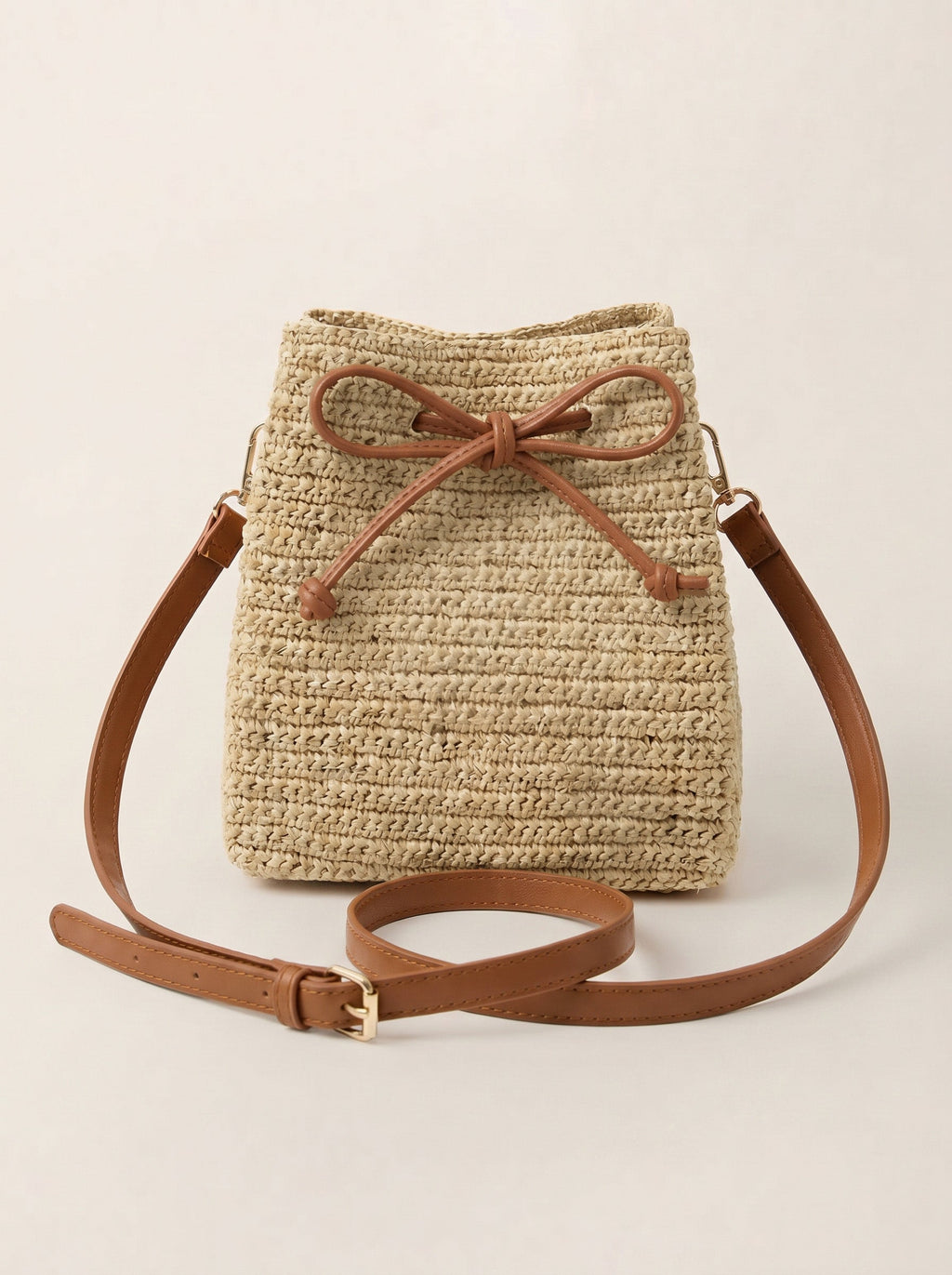 Mini Handwoven Raffia Drawstring Crossbody Bag