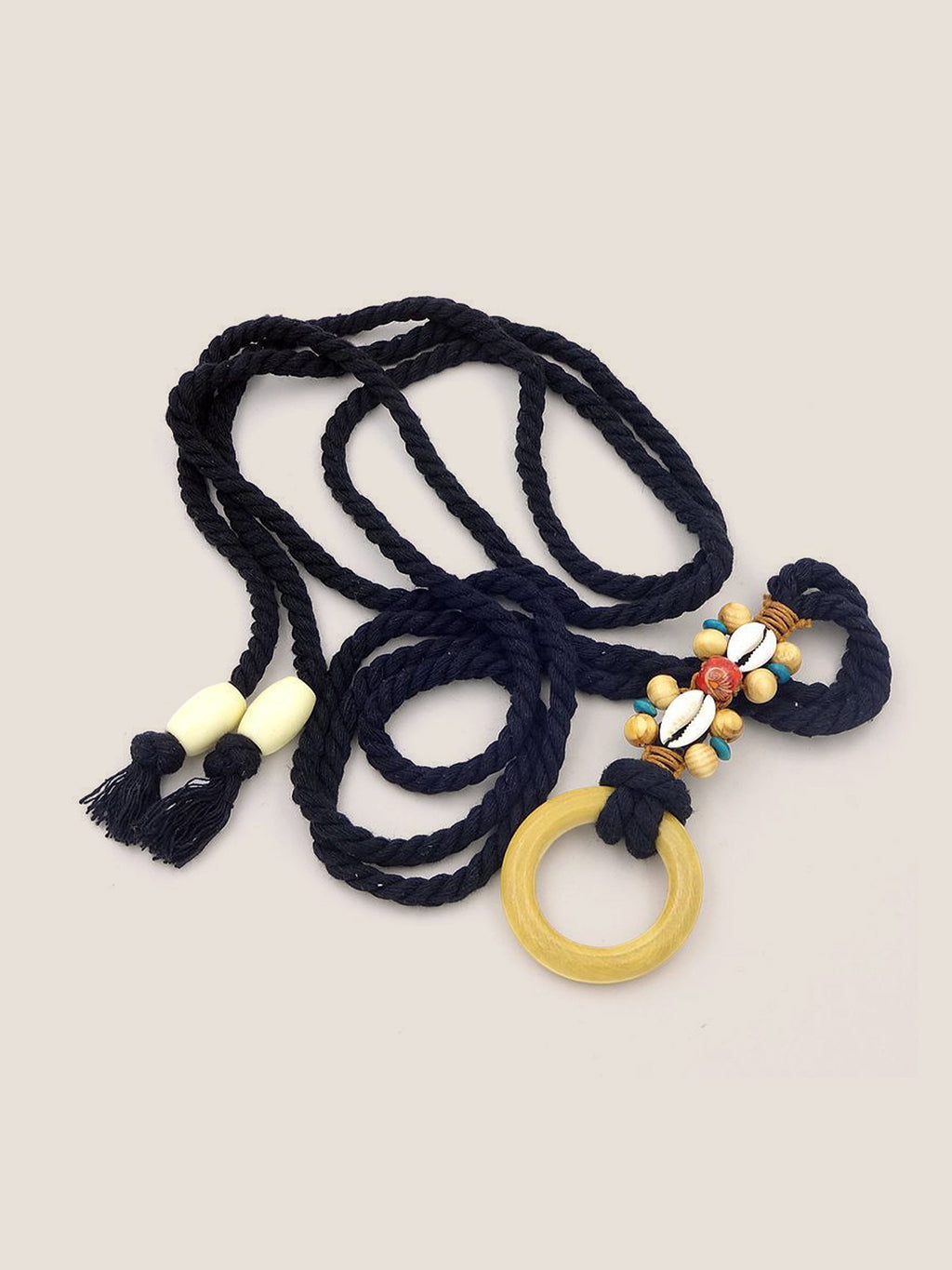 Linen Woven Belt With Wooden Beads