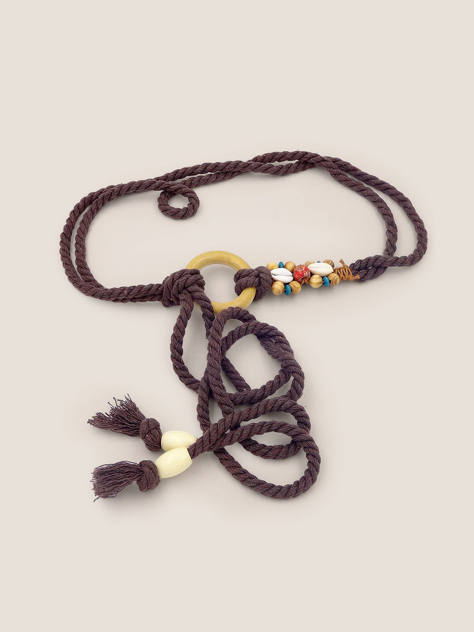 Linen Woven Belt With Wooden Beads