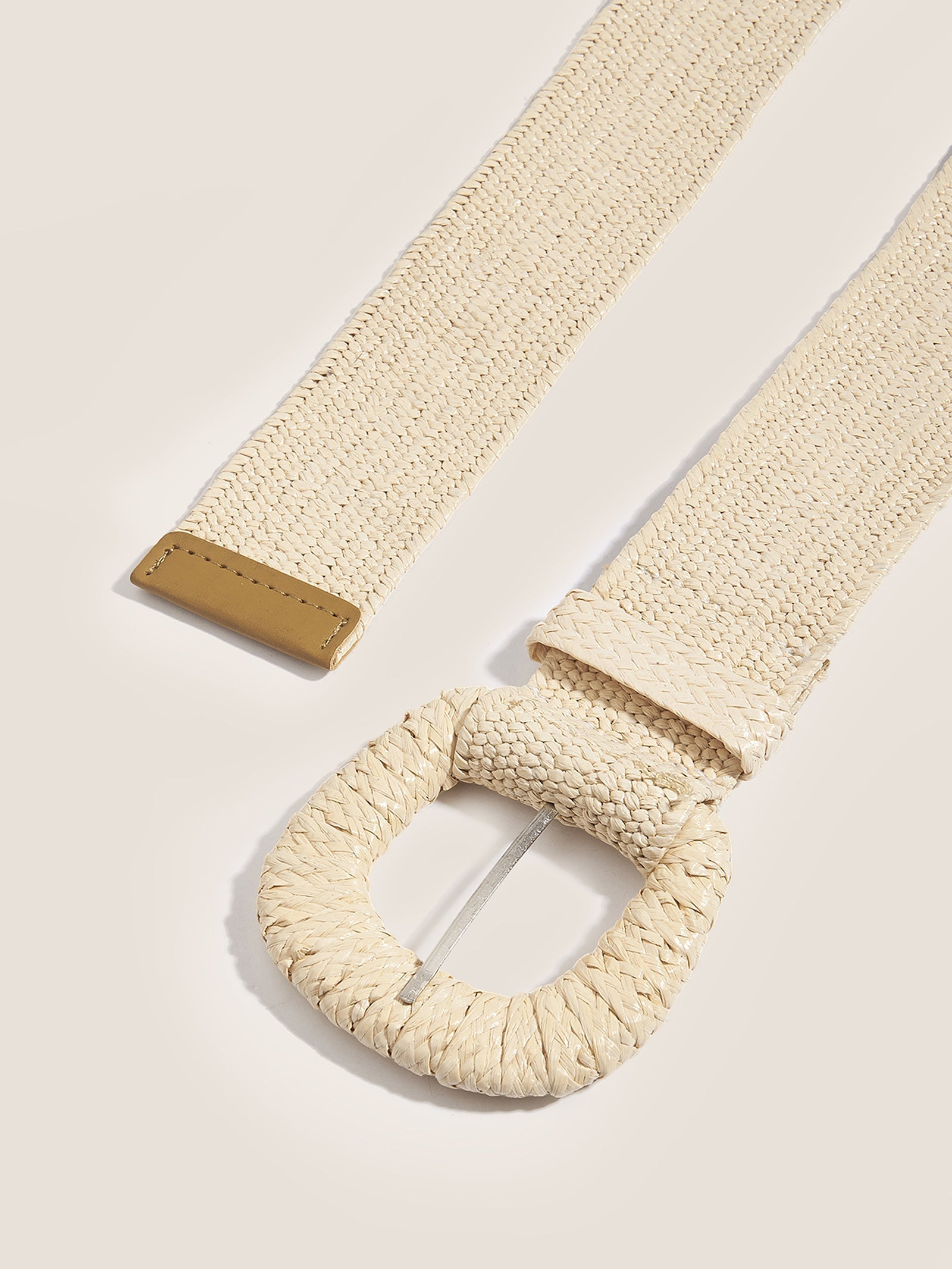 Natural Woven Straw Belt With Square Buckle