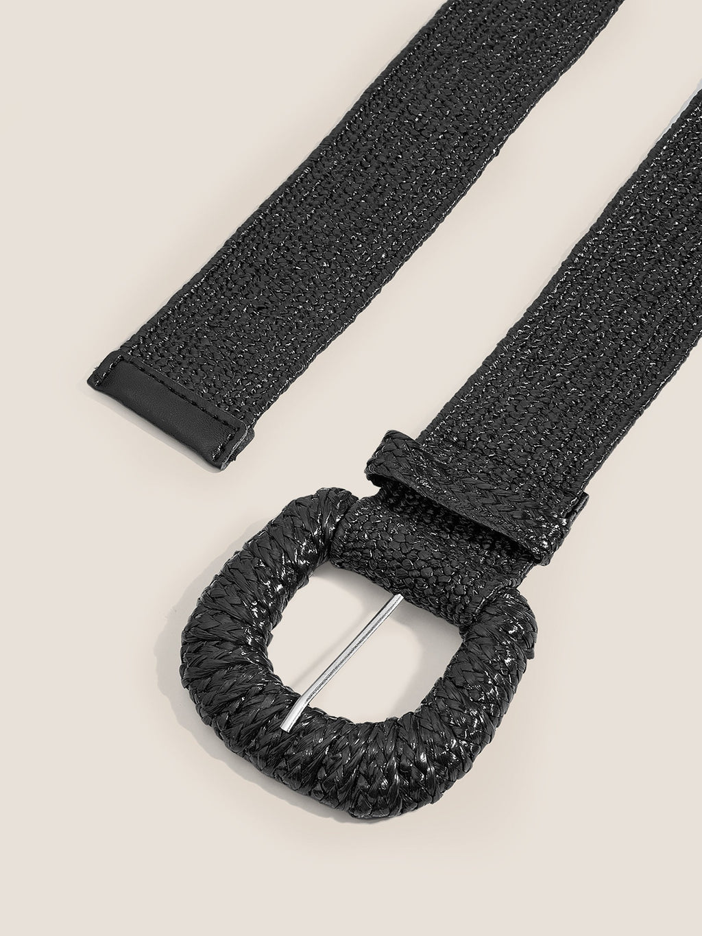 Natural Woven Straw Belt With Square Buckle