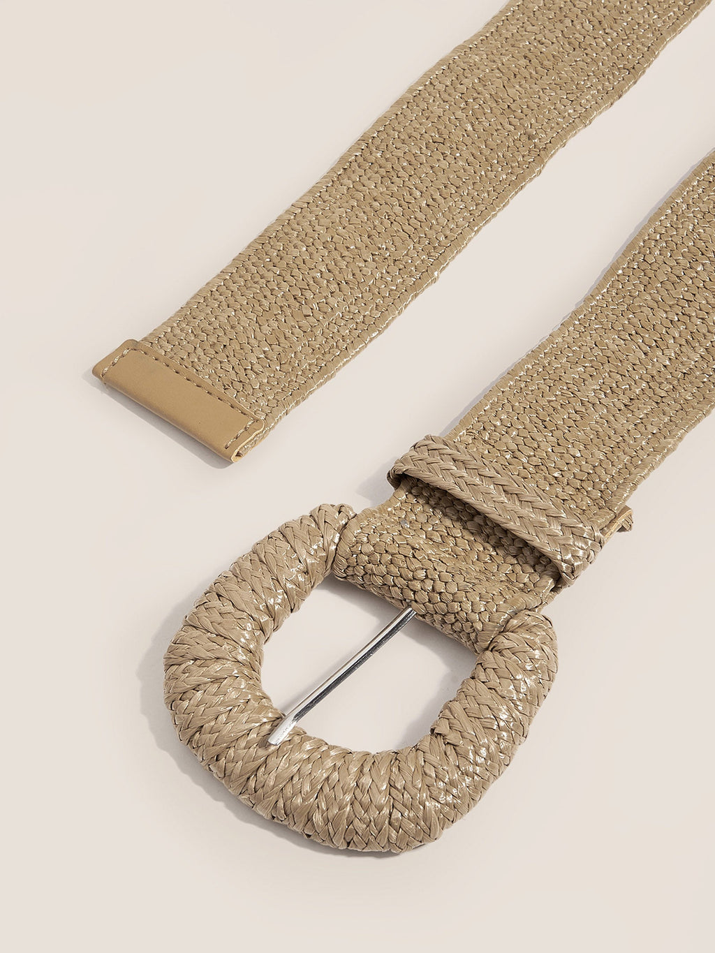 Natural Woven Straw Belt With Square Buckle
