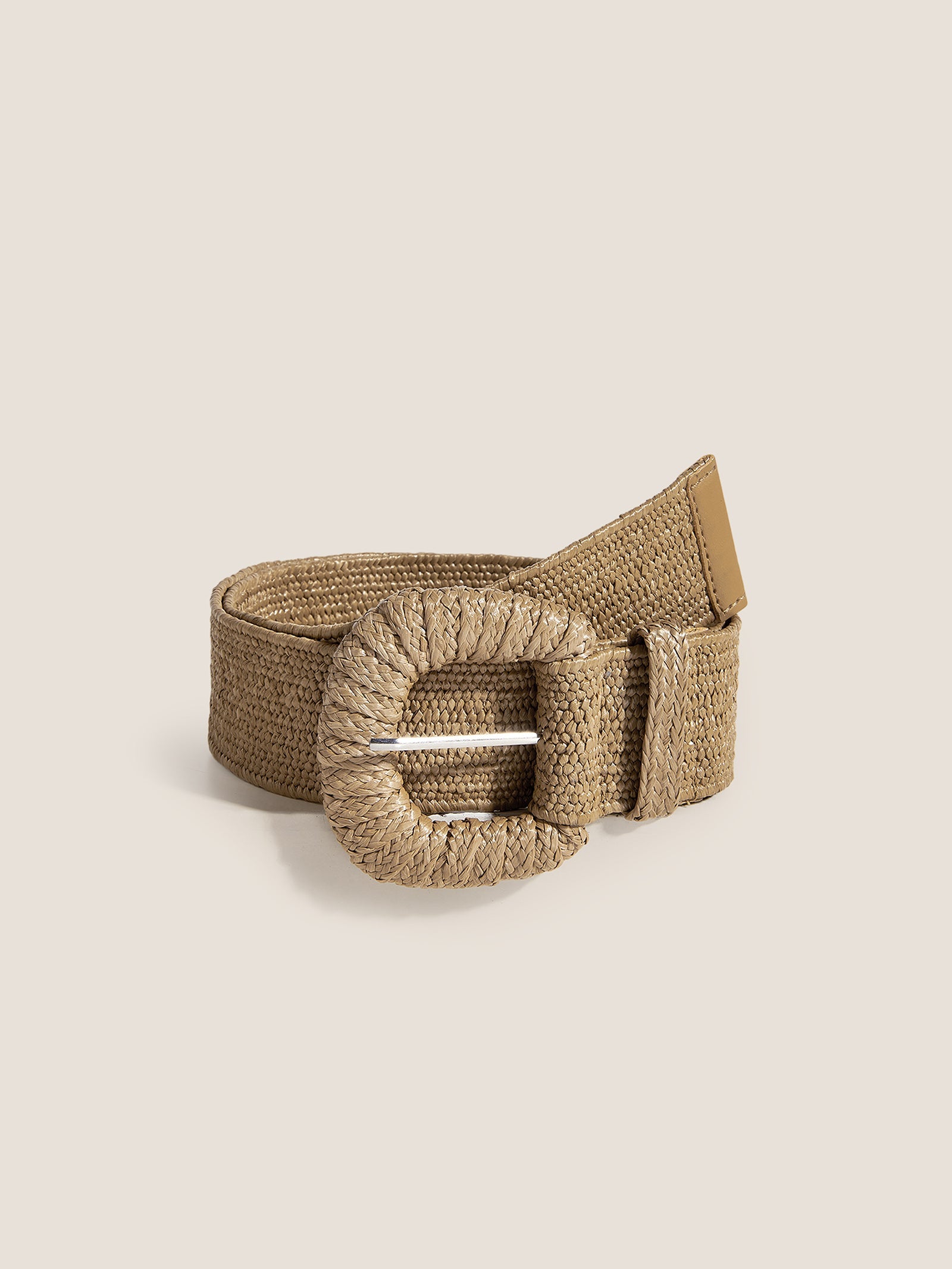 Natural Woven Straw Belt With Square Buckle