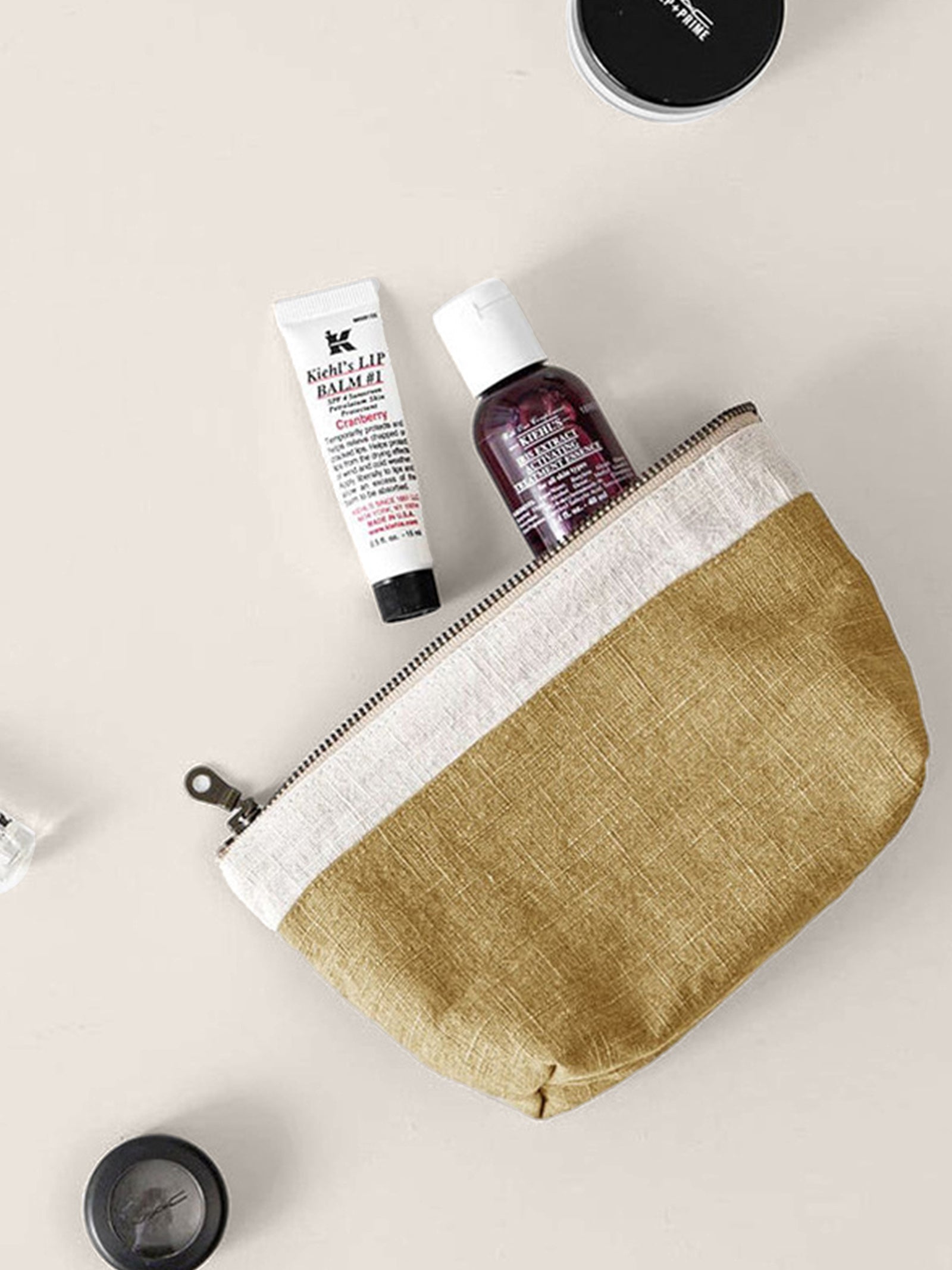 100% Linen Color-Block Zipper Storage Bag