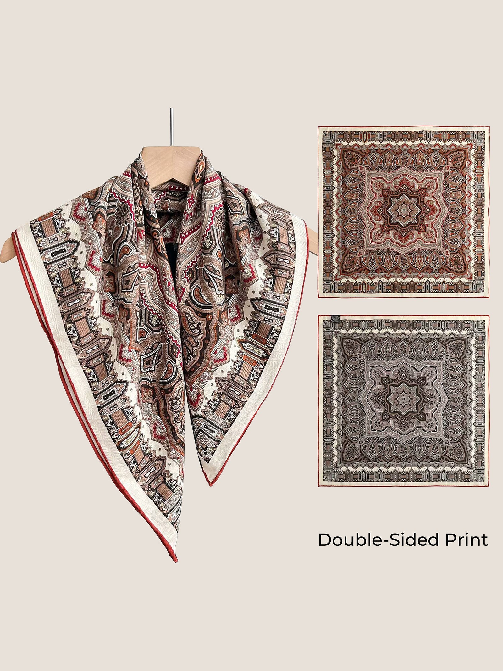 Wool Silk Printed Neck Square Scarf