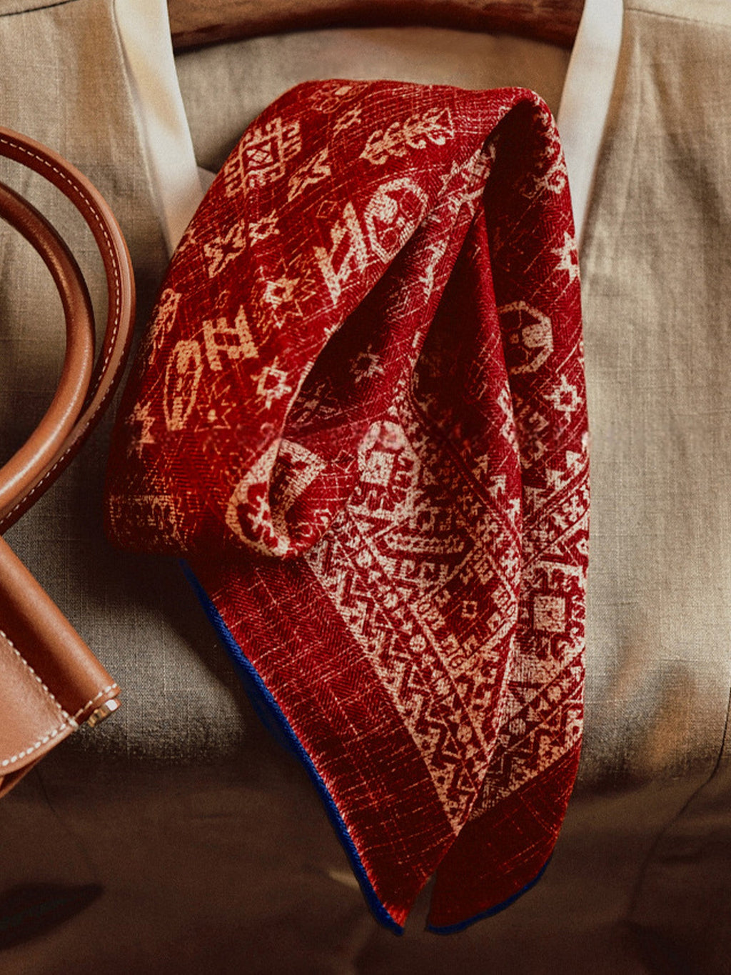 Wool Silk Printed Neck Square Scarf