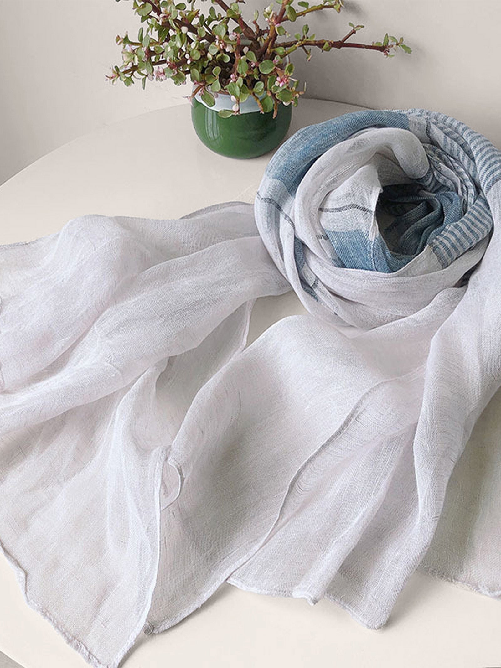 Linen Striped Color-Block Scarf