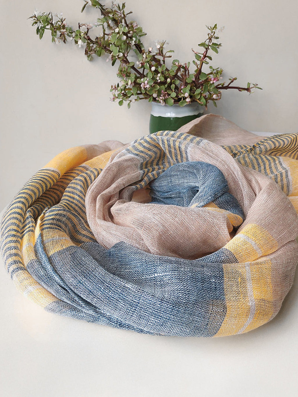 Linen Striped Color-Block Scarf