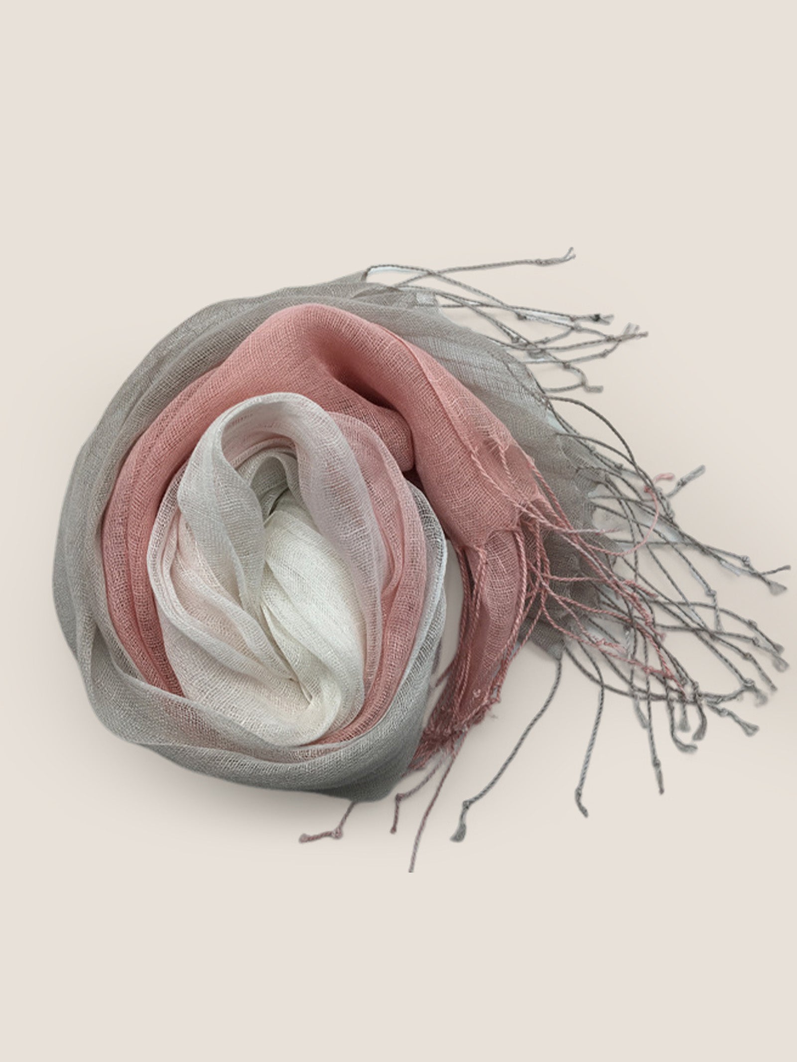 100% Linen Gradient Fringed Light Scarf