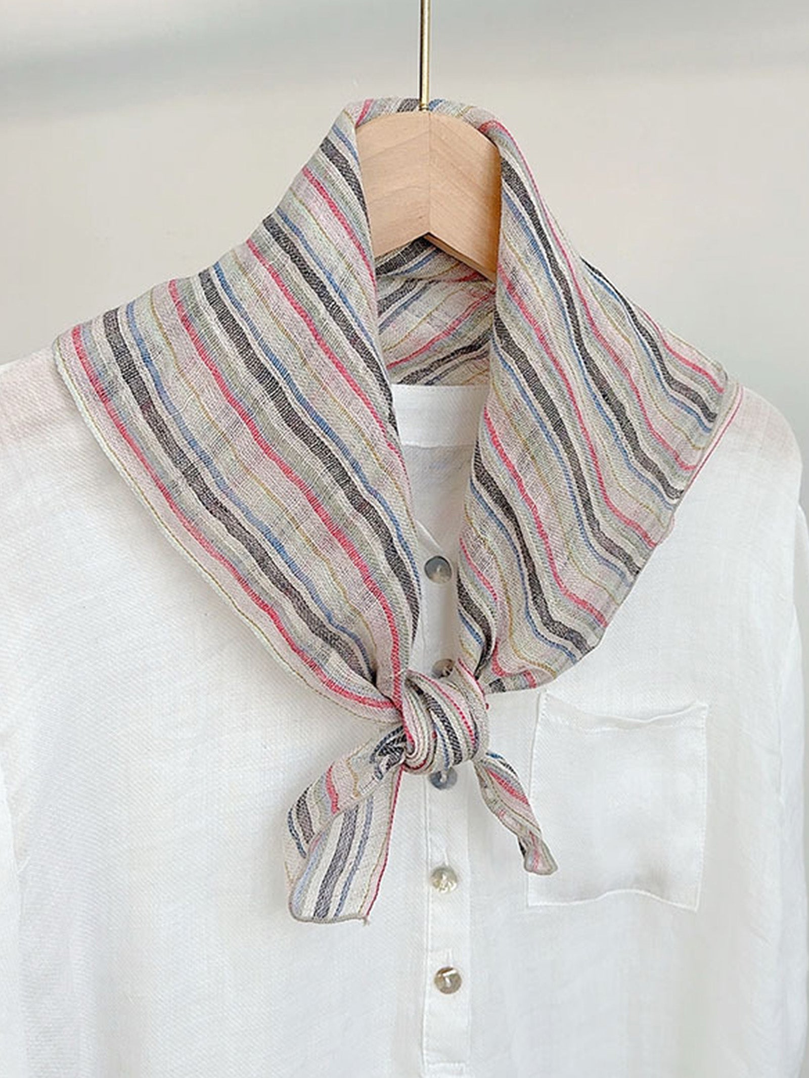 100% Linen Striped Woven Light Square Scarf