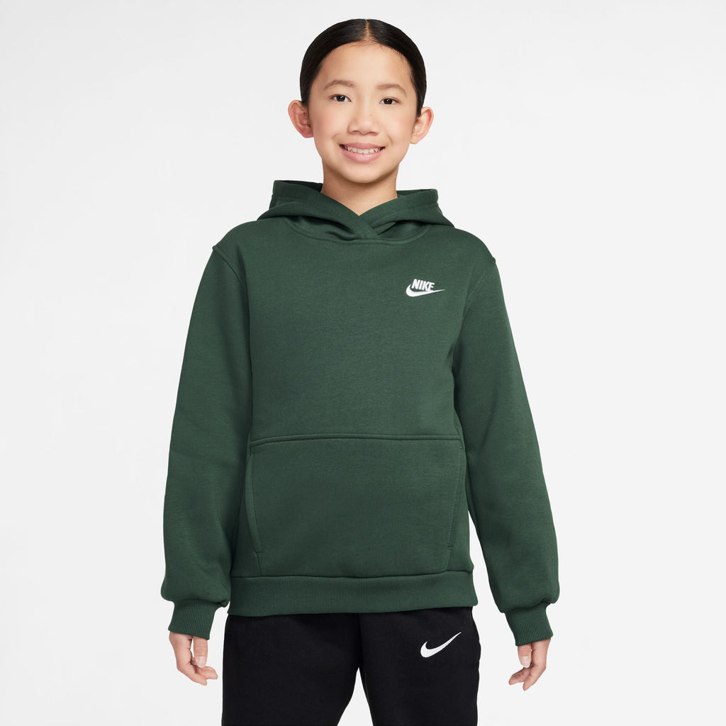 Nike Big Kids Fleece Pullover Hoodie - Fir/White