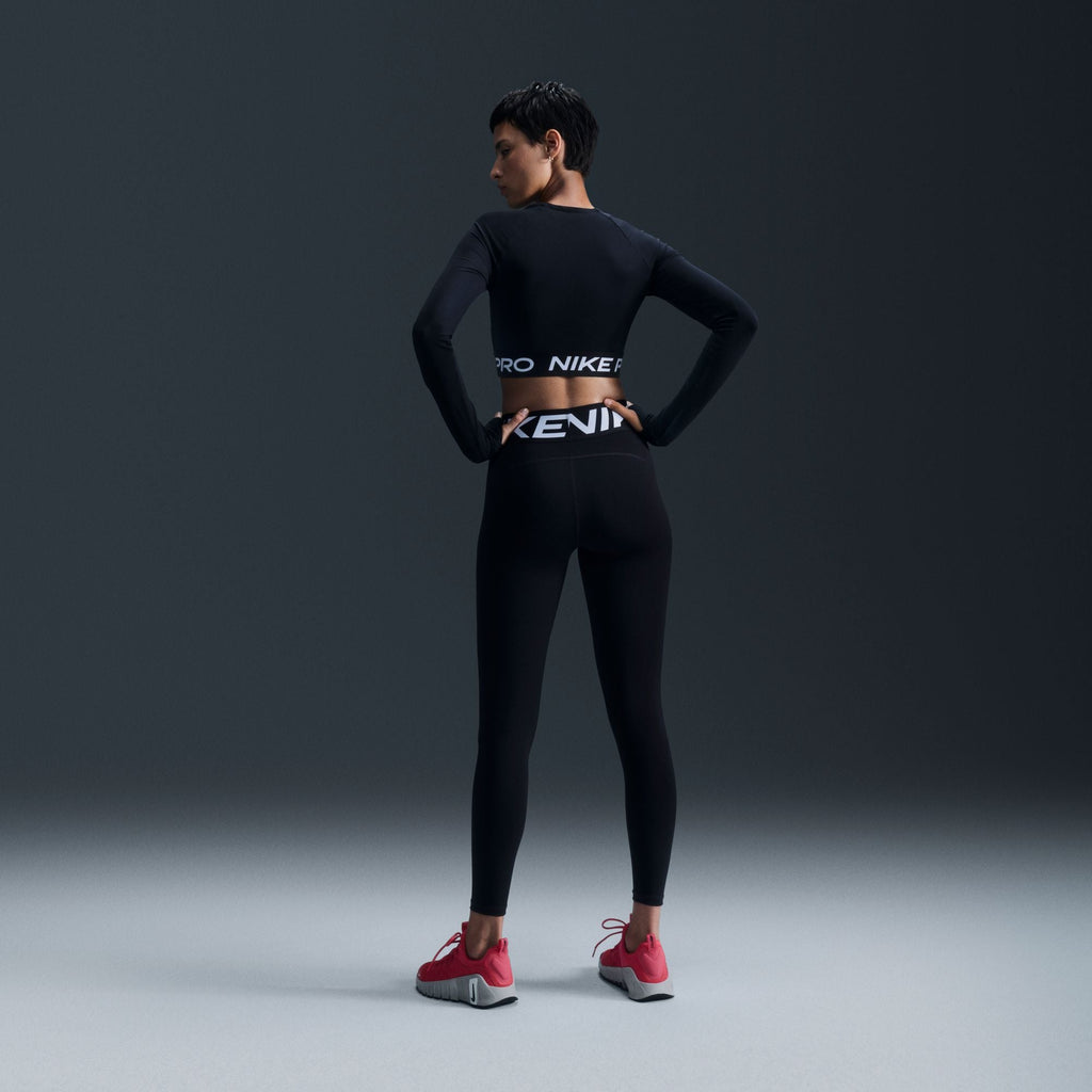 Nike Womens Pro Cropped Long Sleeve - Black White