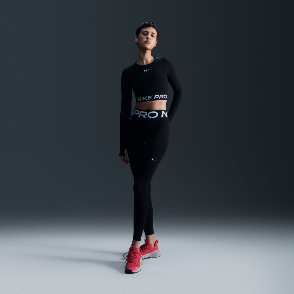 Nike Womens Pro Cropped Long Sleeve - Black White
