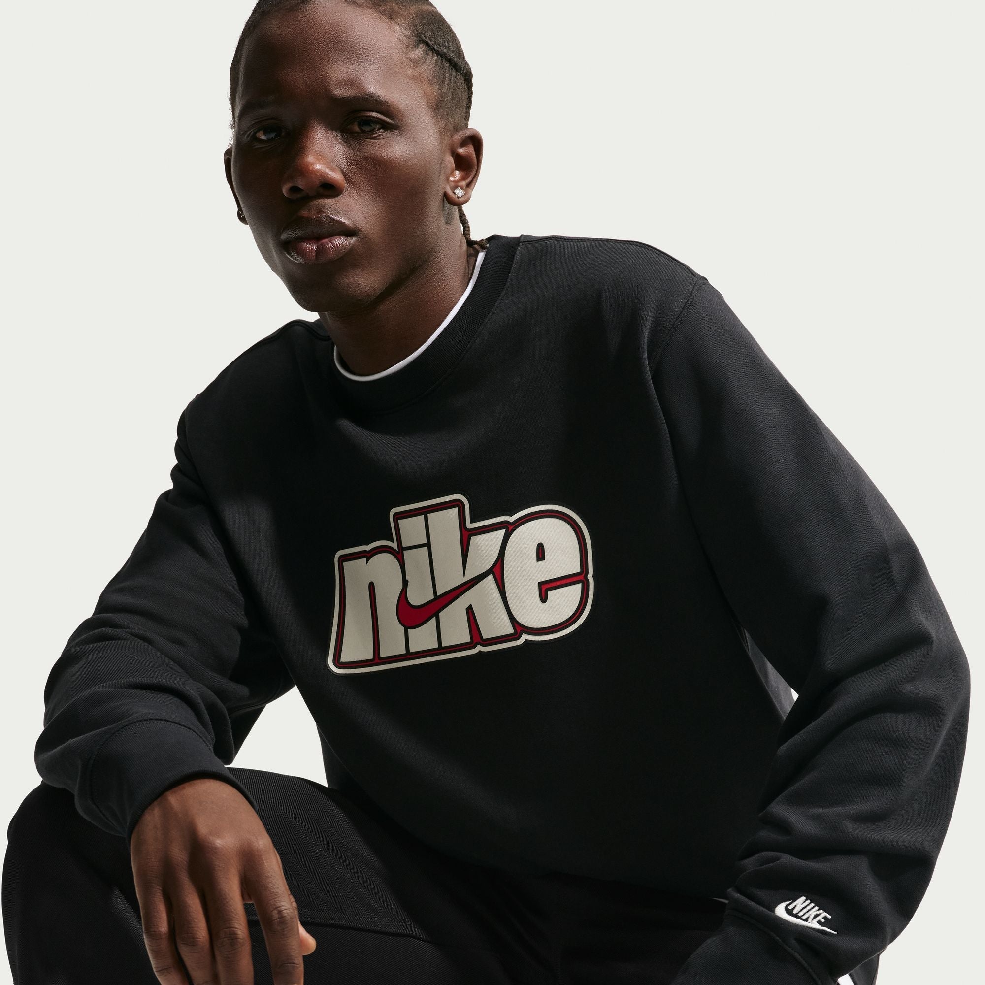 Nike Mens Sportswear Club French Terry Crewneck - Black/Sail