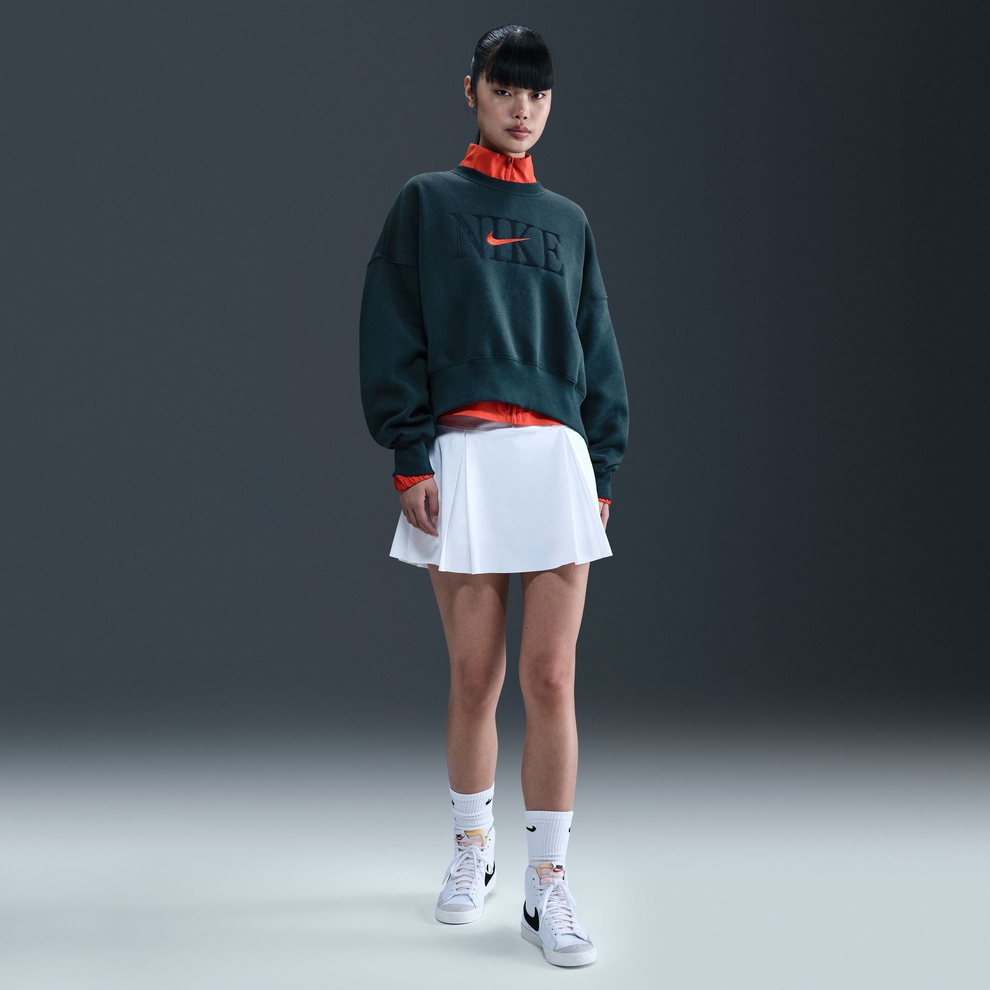 Nike Womens Phoenix Fleece Cropped Crewneck - Armory Navy