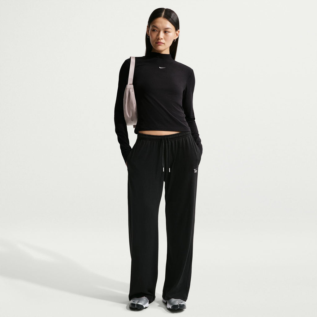 Nike Womens Chill Knit Mid-Rise Lightweight Open-Hem Pants - Black