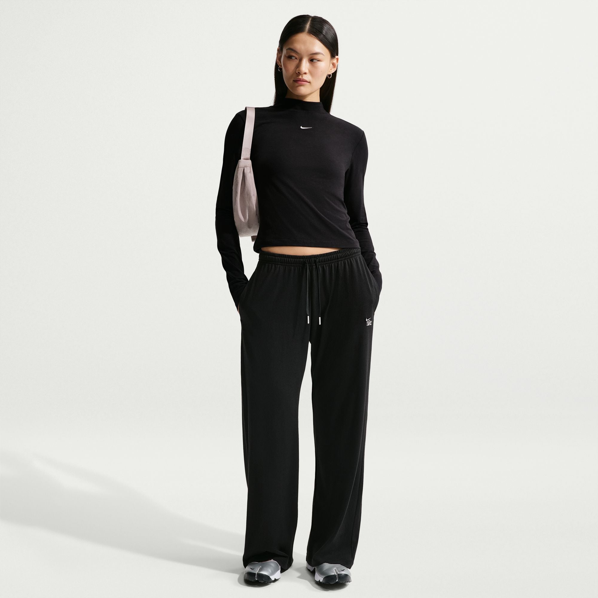 Nike Womens Chill Knit Mid-Rise Lightweight Open-Hem Pants - Black
