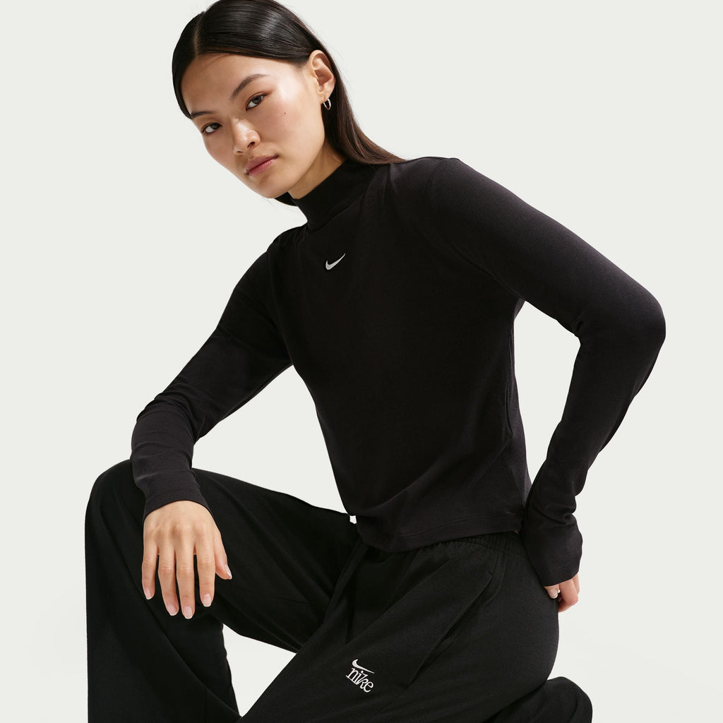 Nike Womens Chill Knit Mid-Rise Lightweight Open-Hem Pants - Black