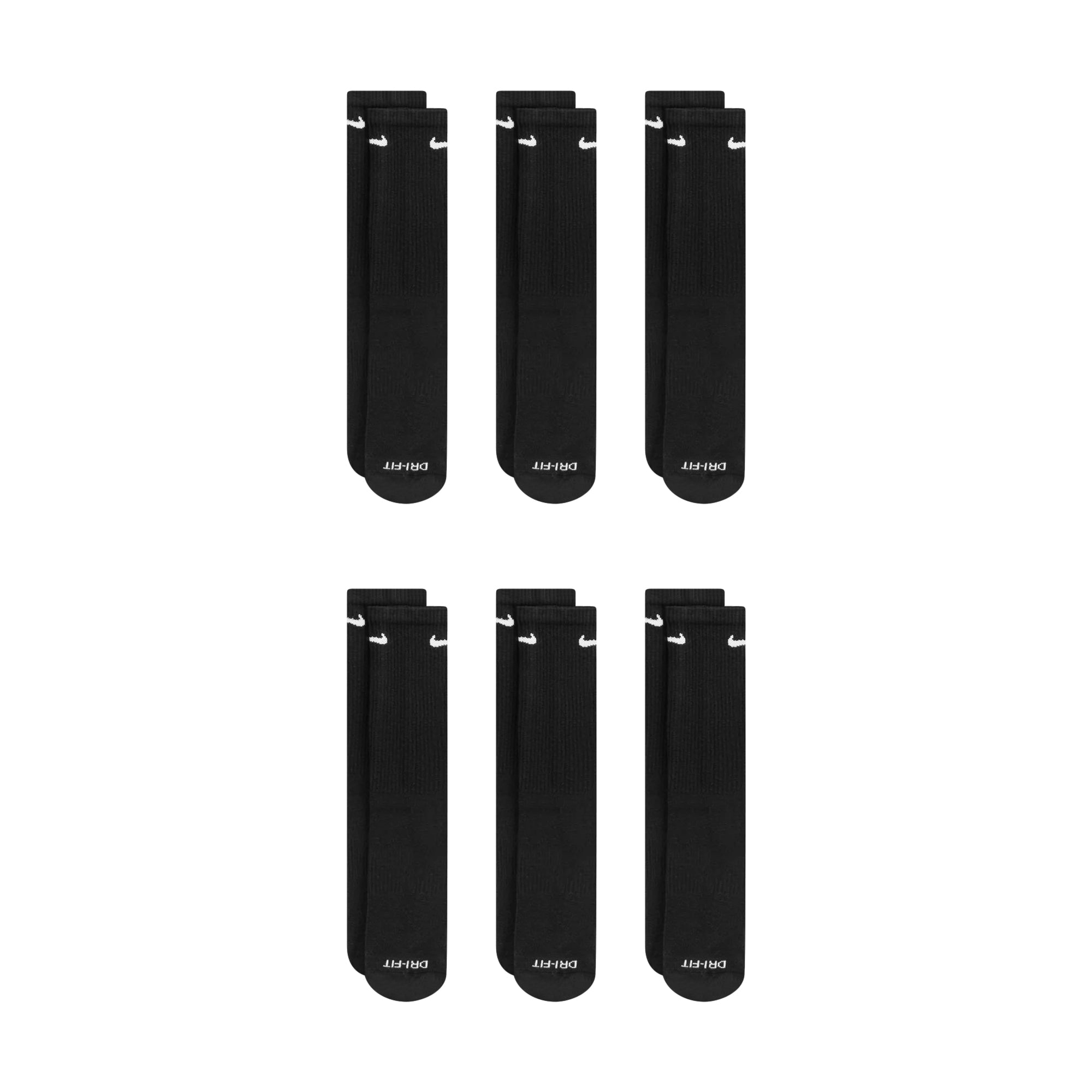 Nike Dri-Fit 6-Pack Cushioned Crew Socks - Black