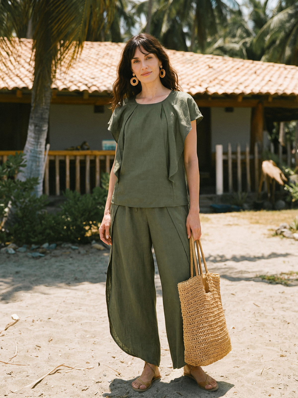 100% Linen Flutter Sleeve Sculpted Pleat Top DRUSILLA